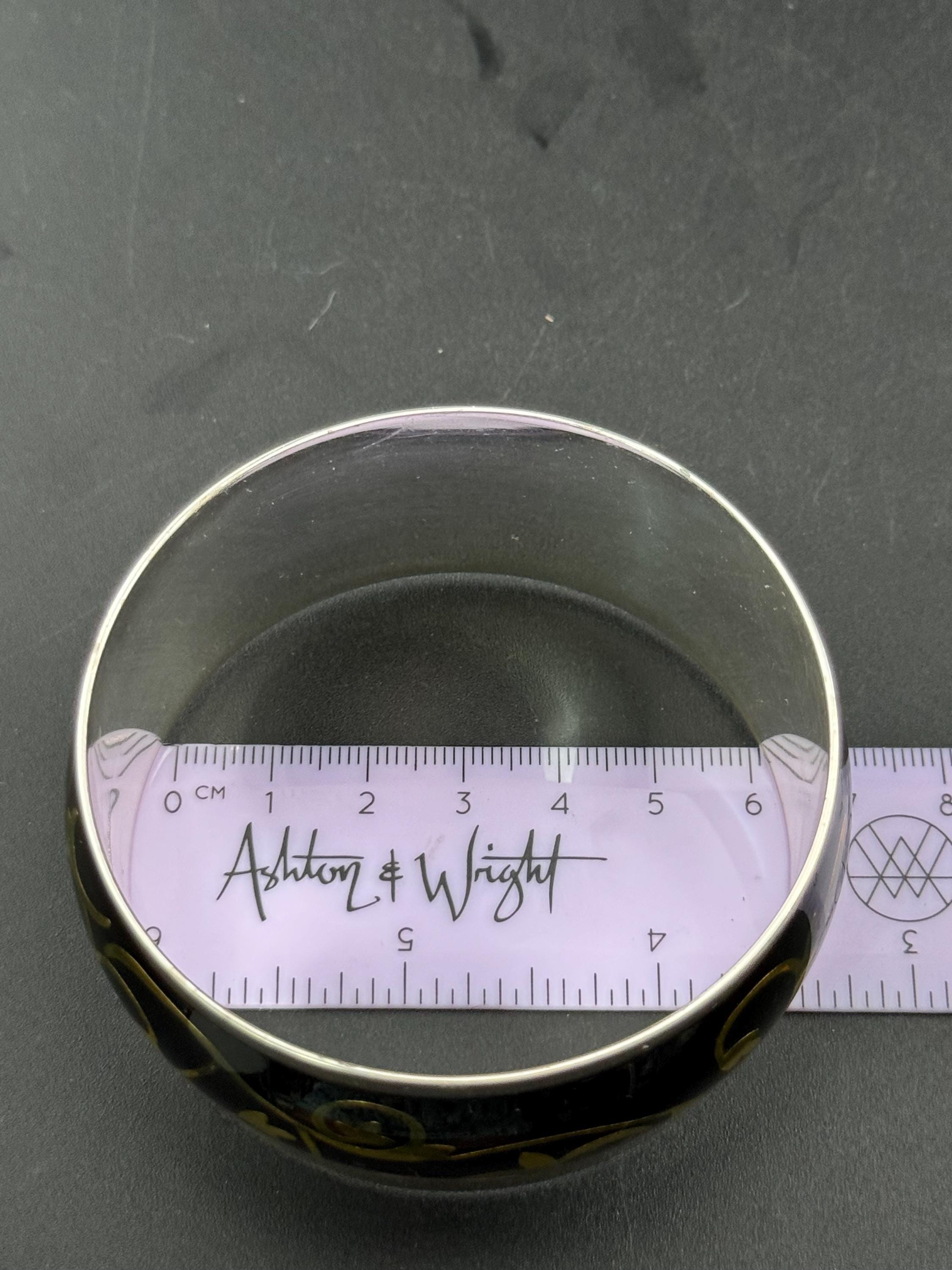 Signed Newbridge Silverware Bangle: Purple, Silver & Gold Modernist Design