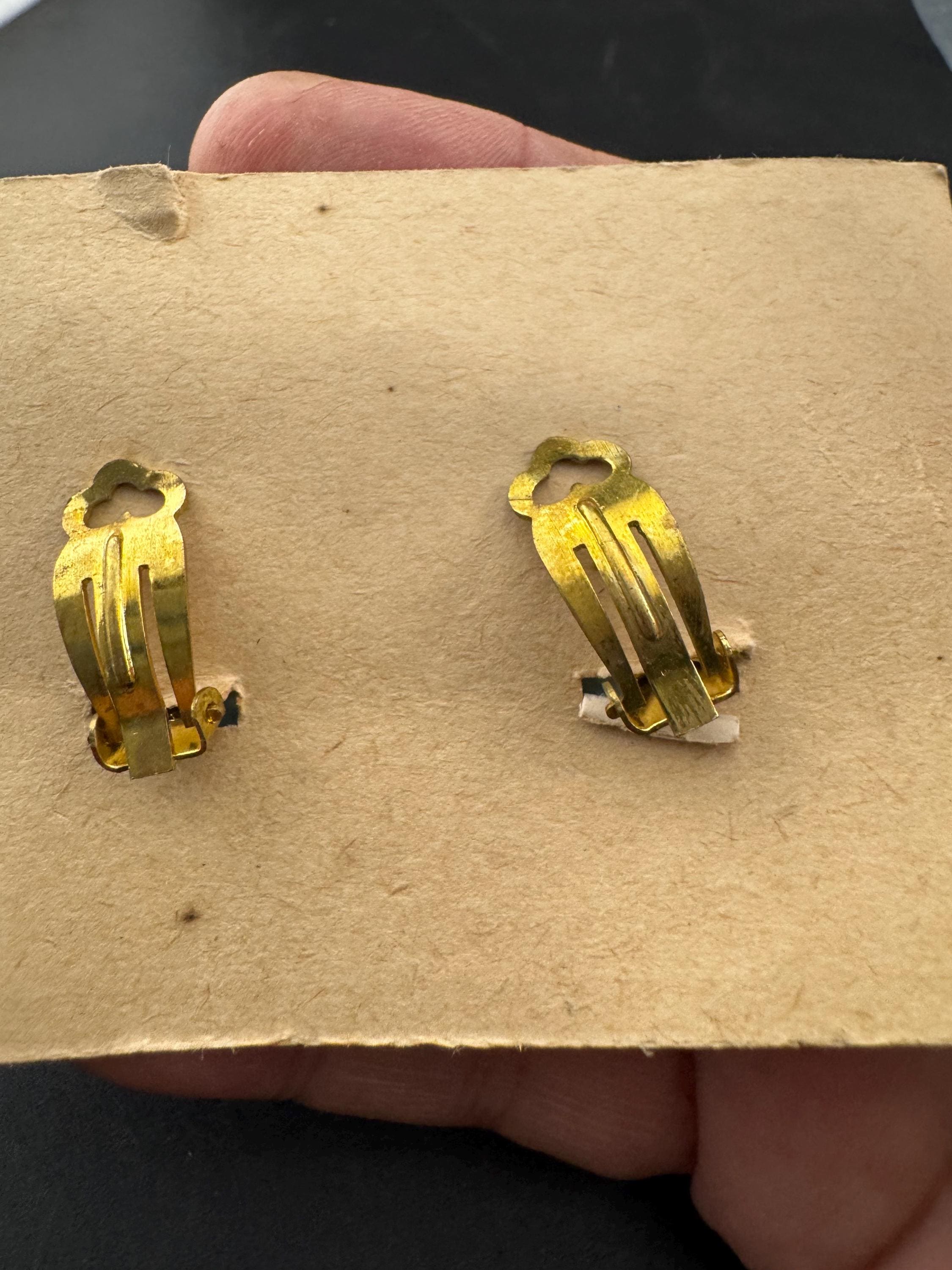 Oversized 4cm square turquoise blue hard plastic big clip on stud earrings with diamanté 1950s gold tone trim