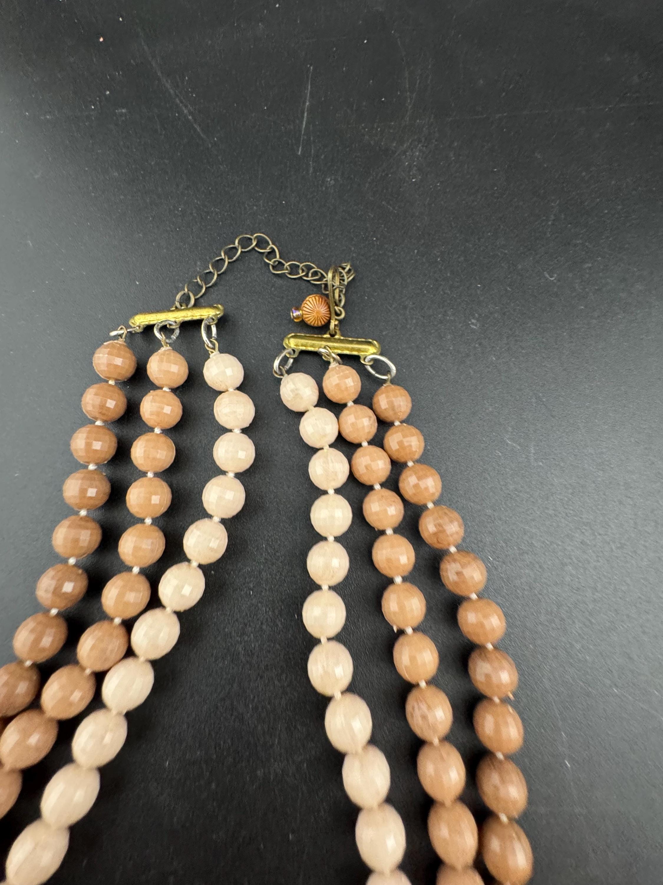 Vintage 1960s Brown Cream Beaded Choker Necklace