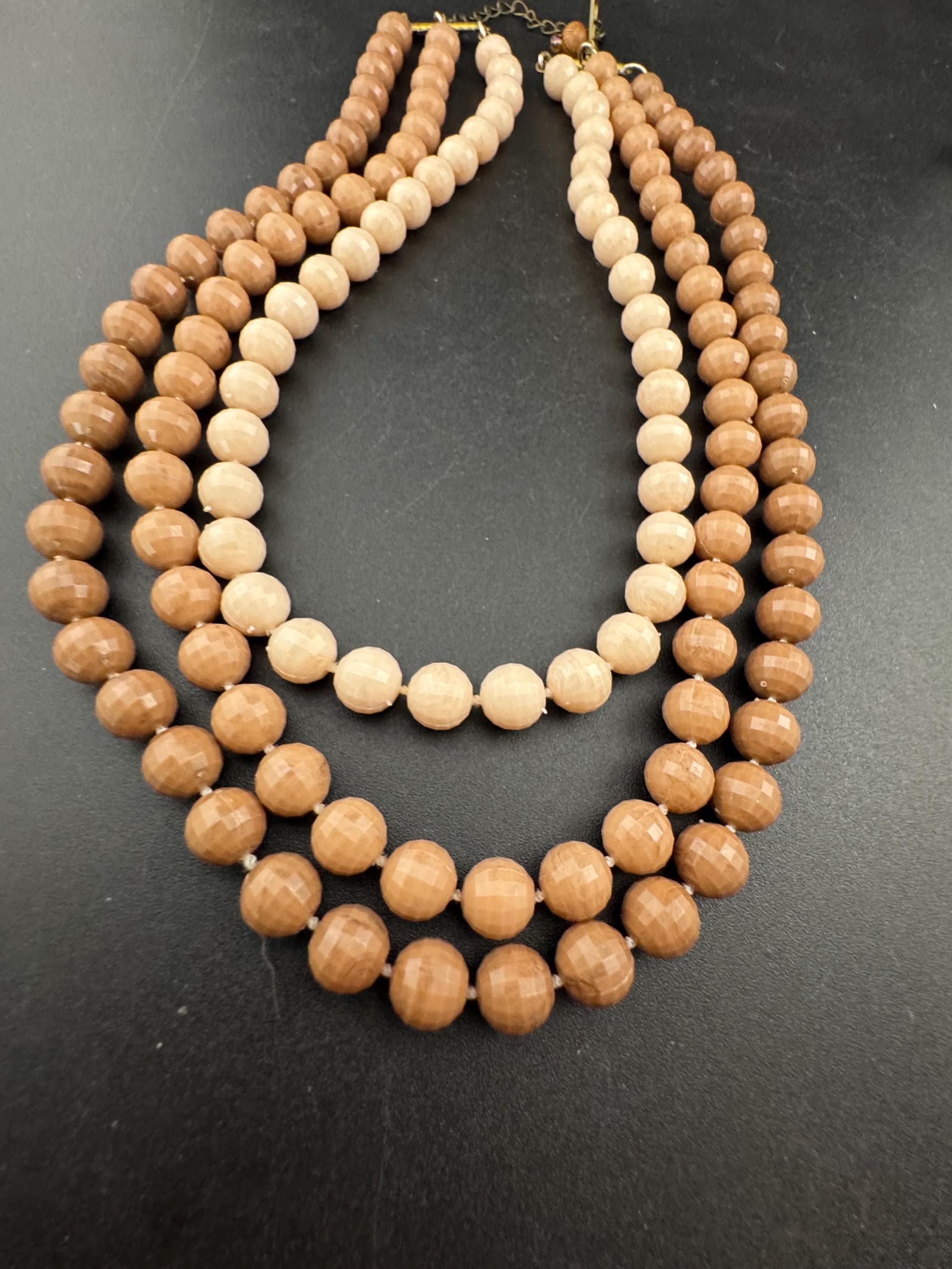 Vintage 1960s Brown Cream Beaded Choker Necklace