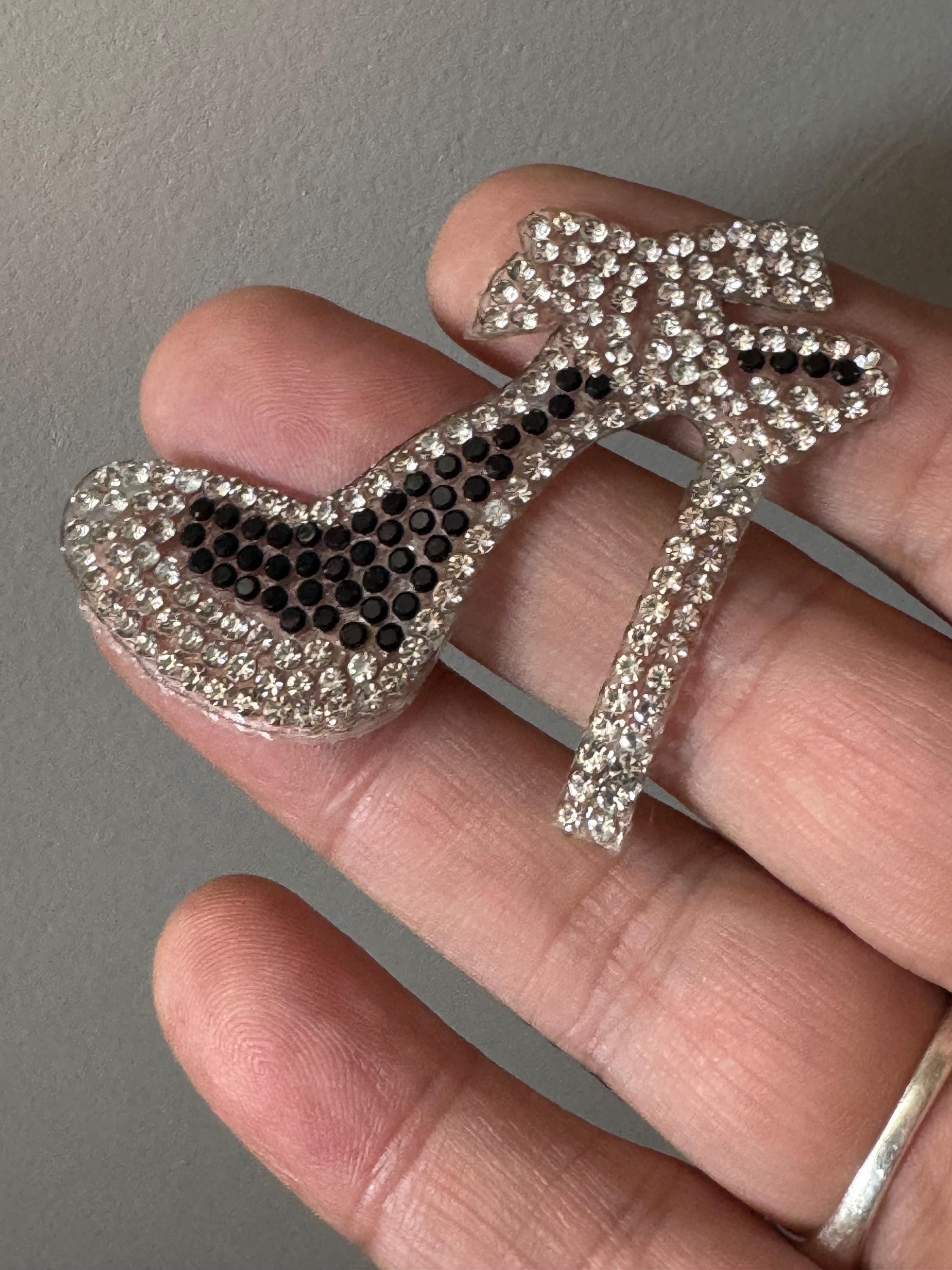 Diamanté Crystal Stiletto Shoe Patch: Black & Silver Iron-On Applique