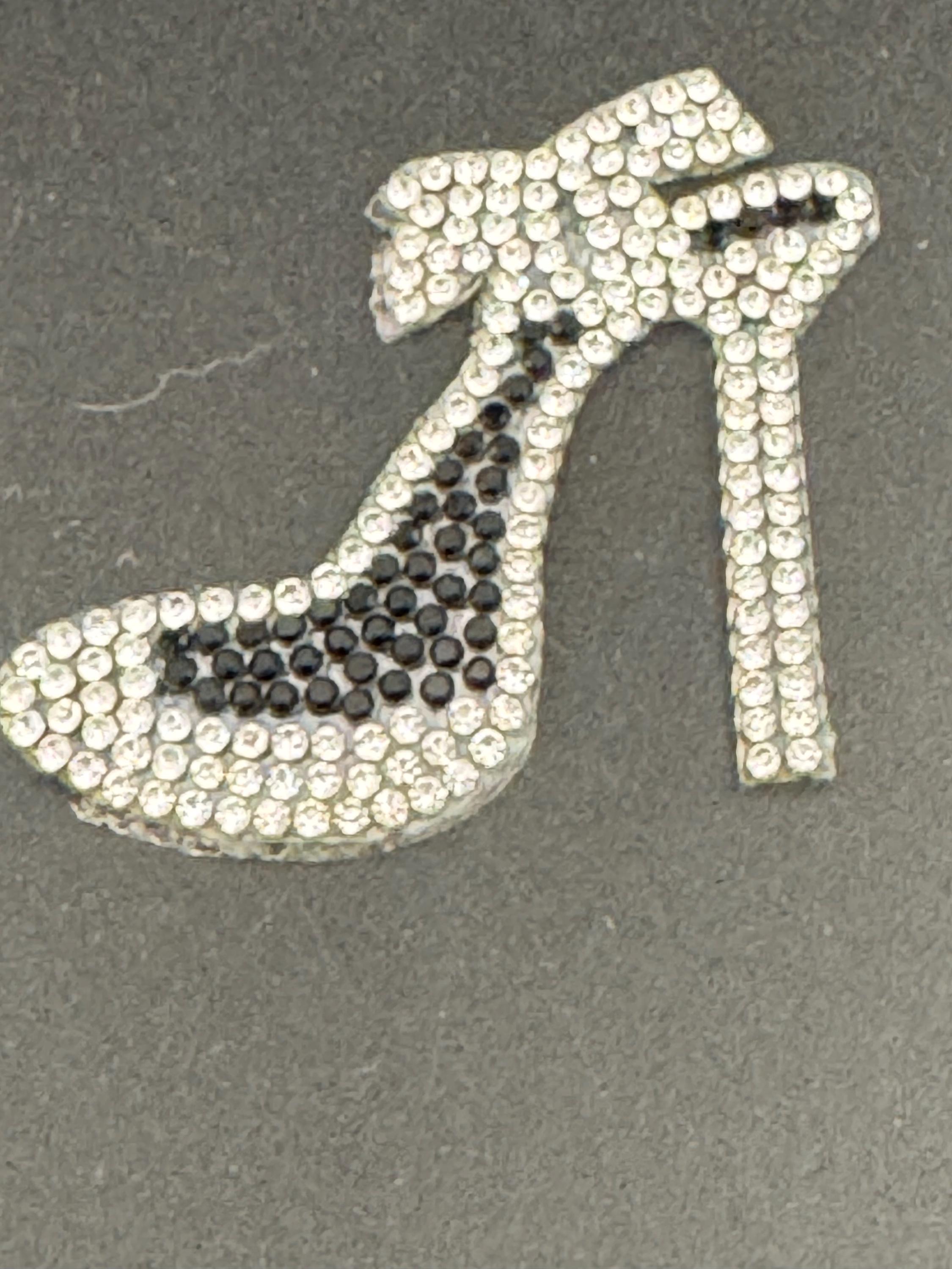 Diamanté Crystal Stiletto Shoe Patch: Black & Silver Iron-On Applique