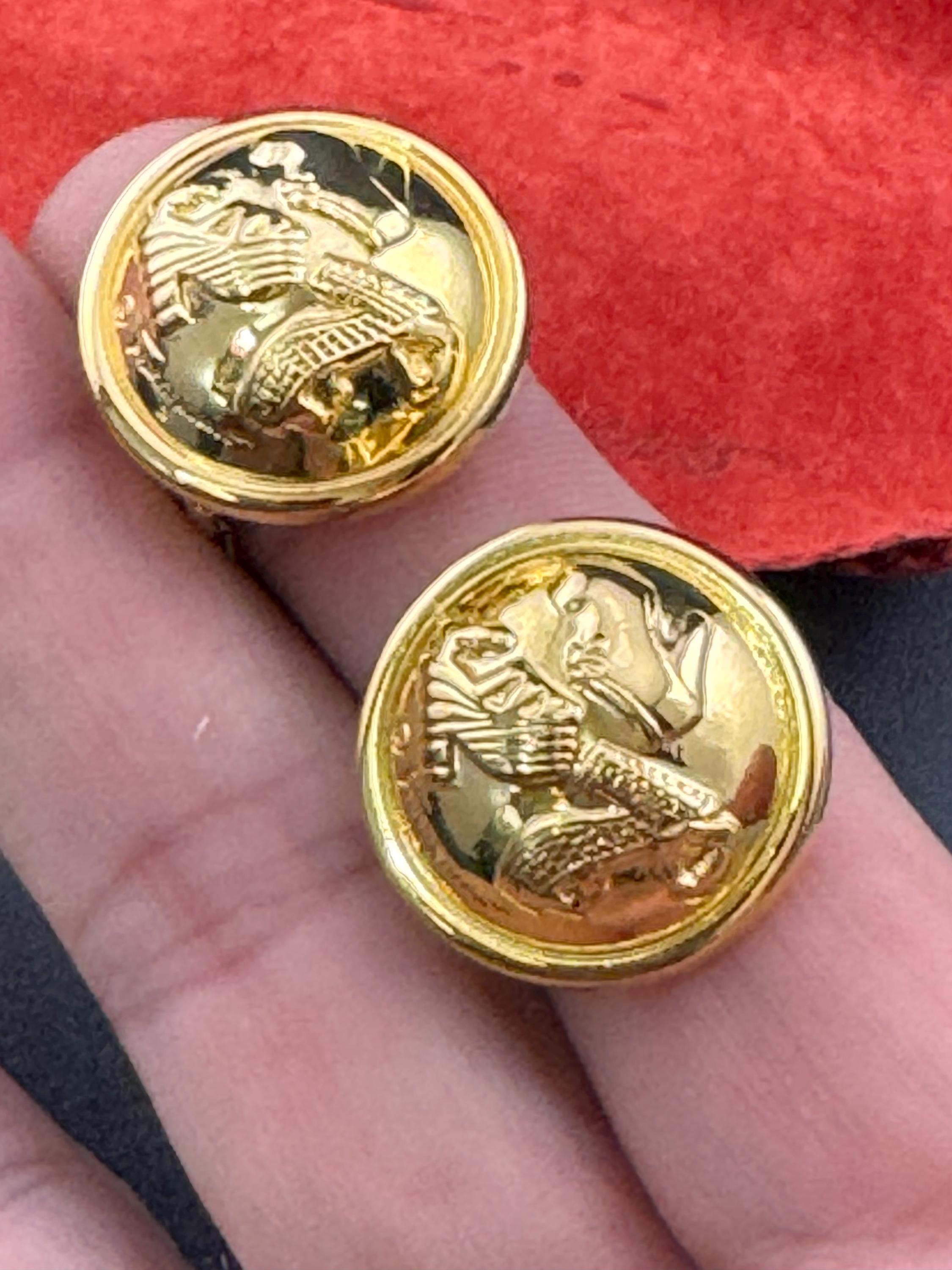 Signed salvatore ferragamo vintage Italian gold plated domed stud clip on earrings 2cm