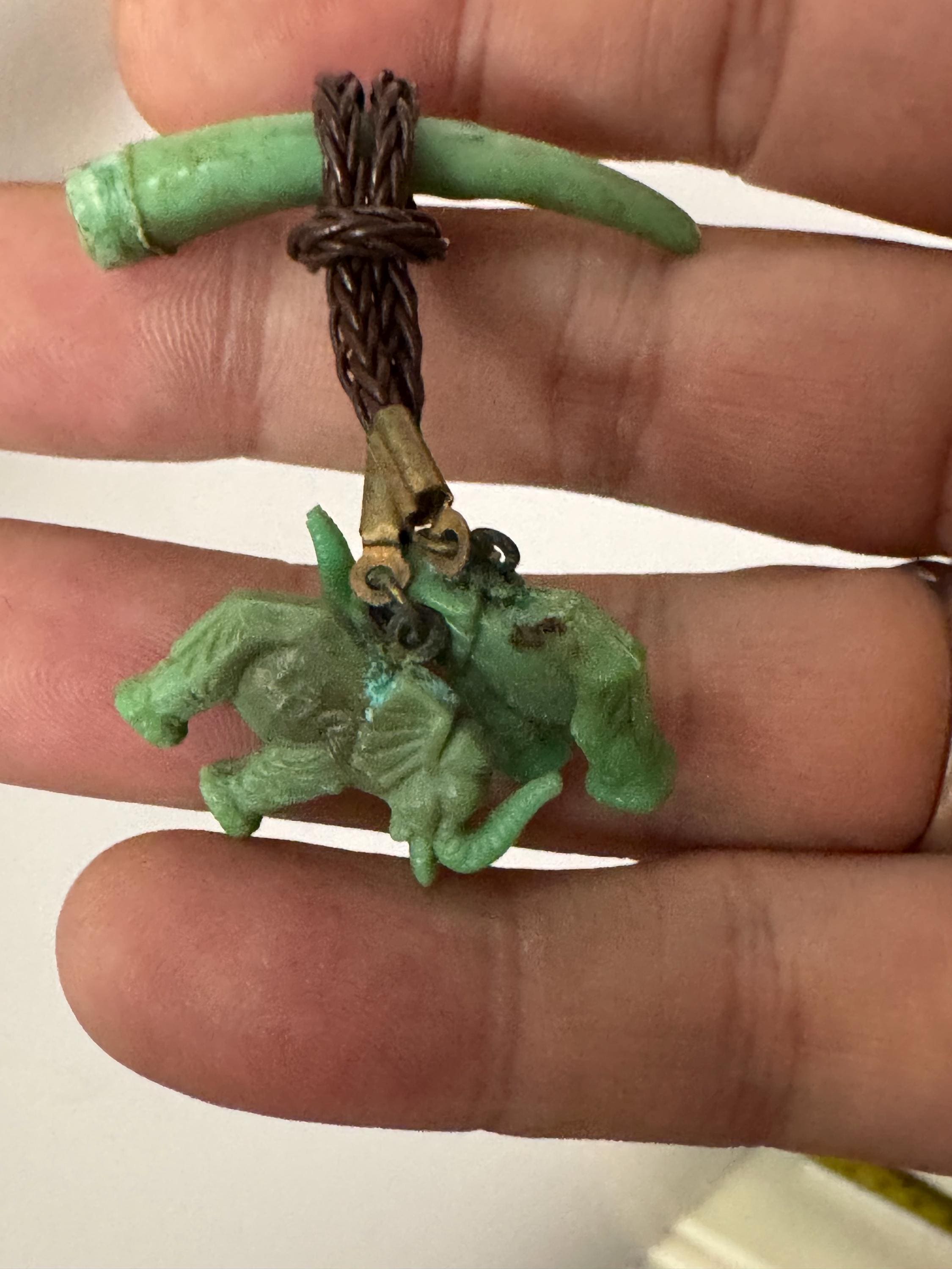 Art Deco Green Elephant Brooch: Vintage Celluloid Pendant, 1930s Kitsch