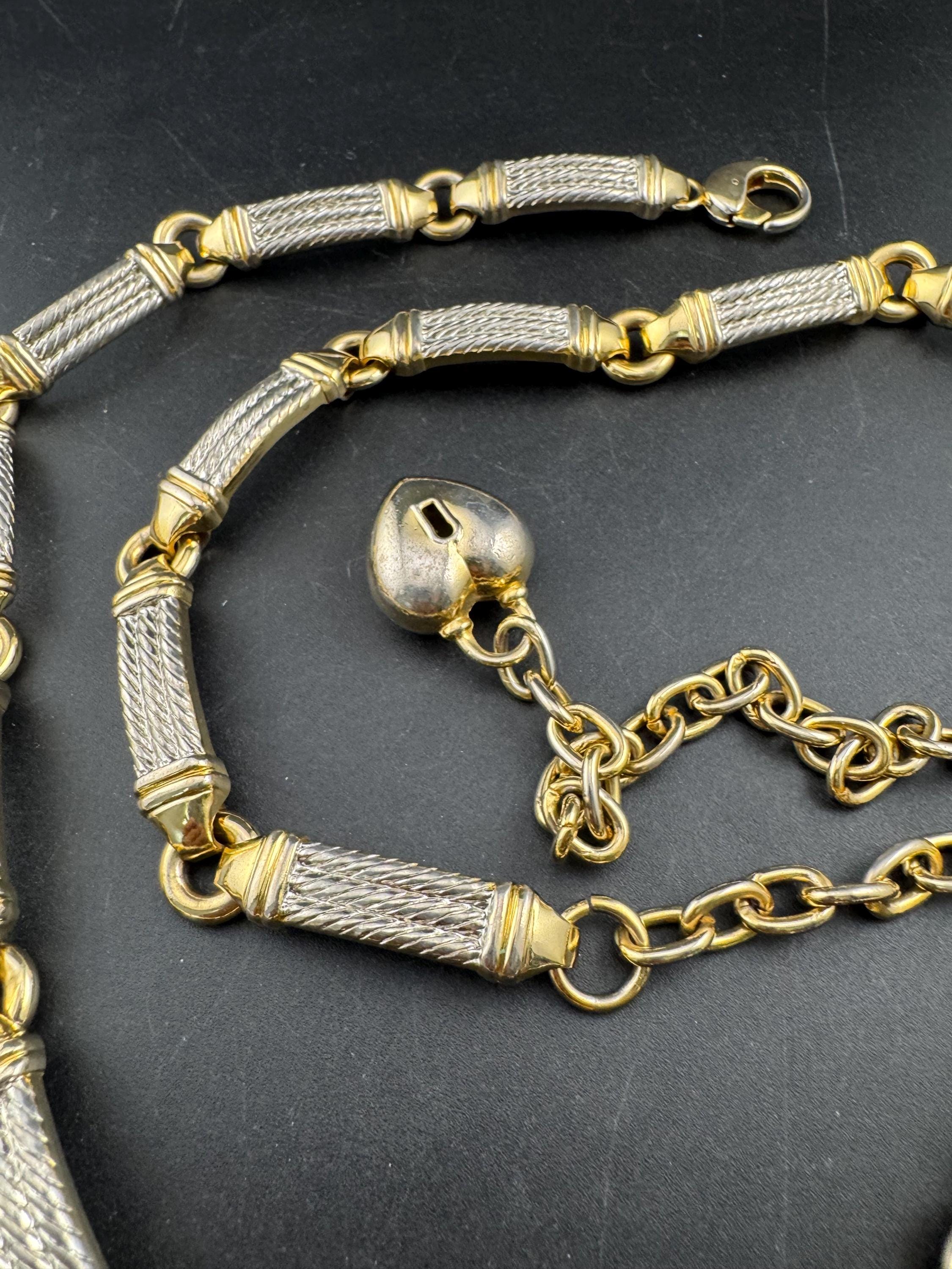Vintage retro gold and silver tone high end rope twist nautical chain link adjustable fashion belt 1980s 1990s