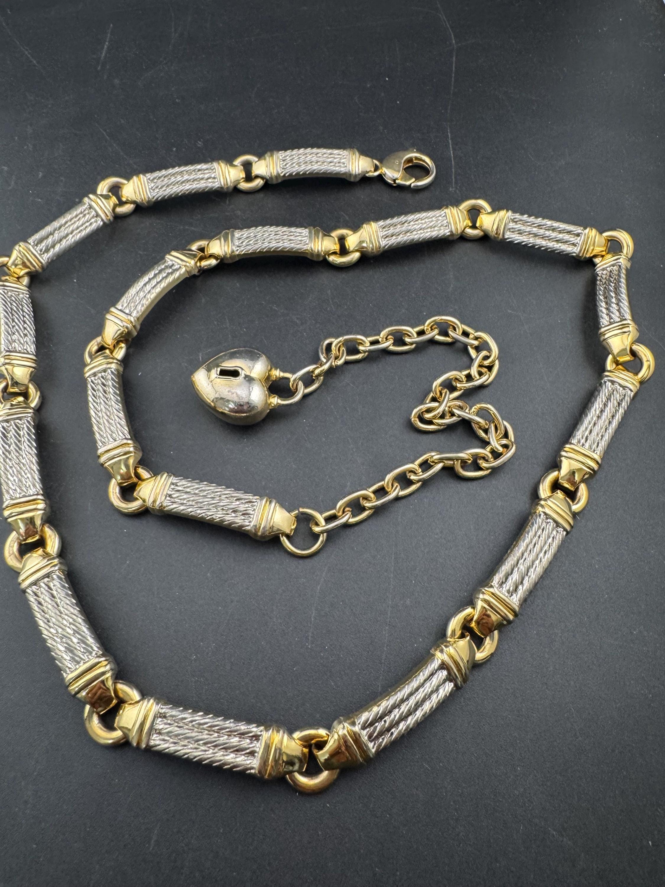 Vintage retro gold and silver tone high end rope twist nautical chain link adjustable fashion belt 1980s 1990s