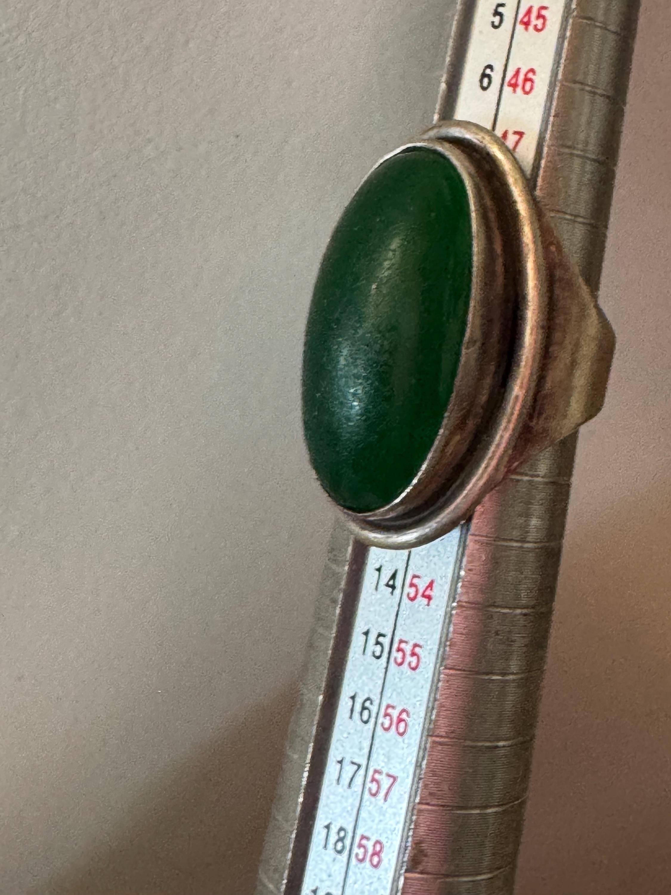 Uk Size K.5 modernist 925 Sterling silver ring with green oval gemstone,