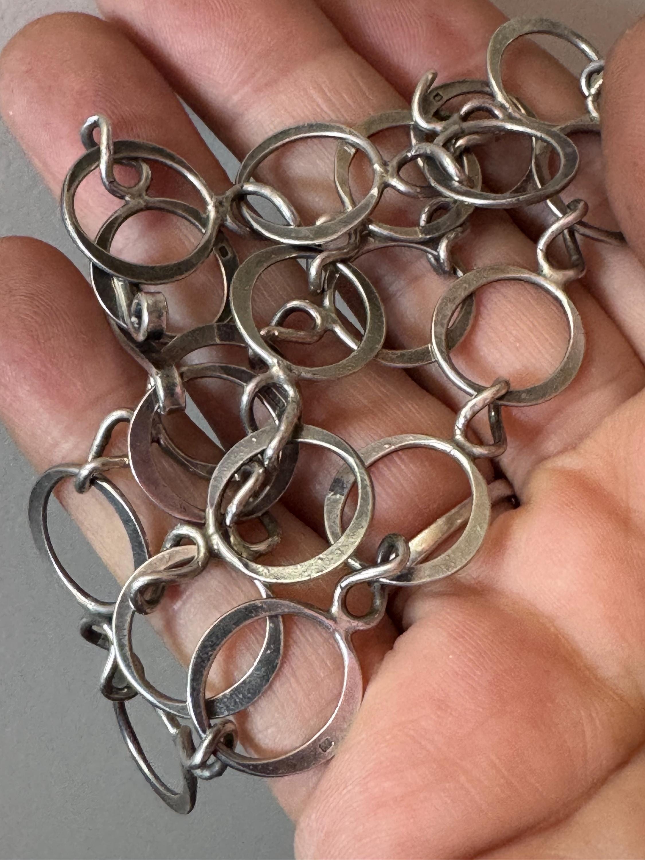 Vintage London 1976 R&LR 925 Sterling silver hoop ring 42cm chain necklace 18.1 grams