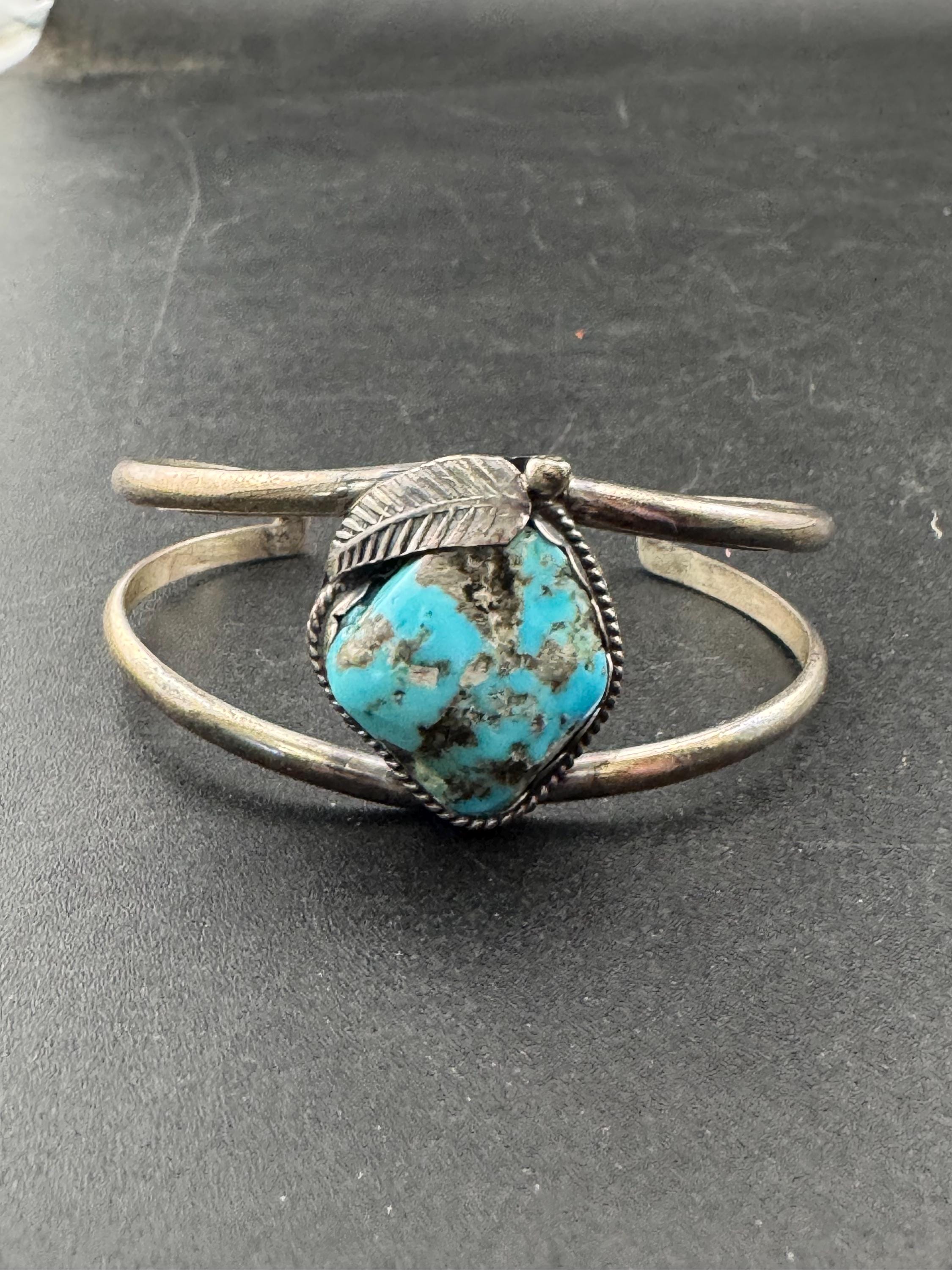 Antique Turquoise Sterling Silver Cuff Bracelet: Southwestern Bangle