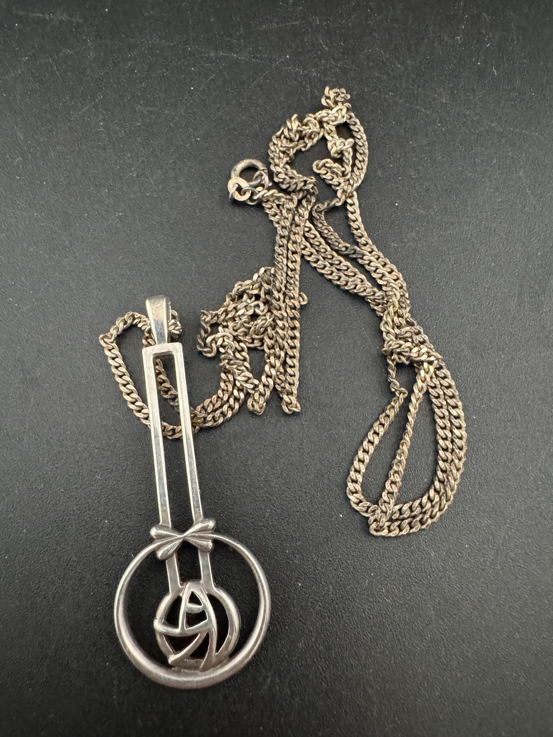 Signed CJL Carrick 925 Silver pendant necklace Charles Rennie Mackintosh style, arts & crafts