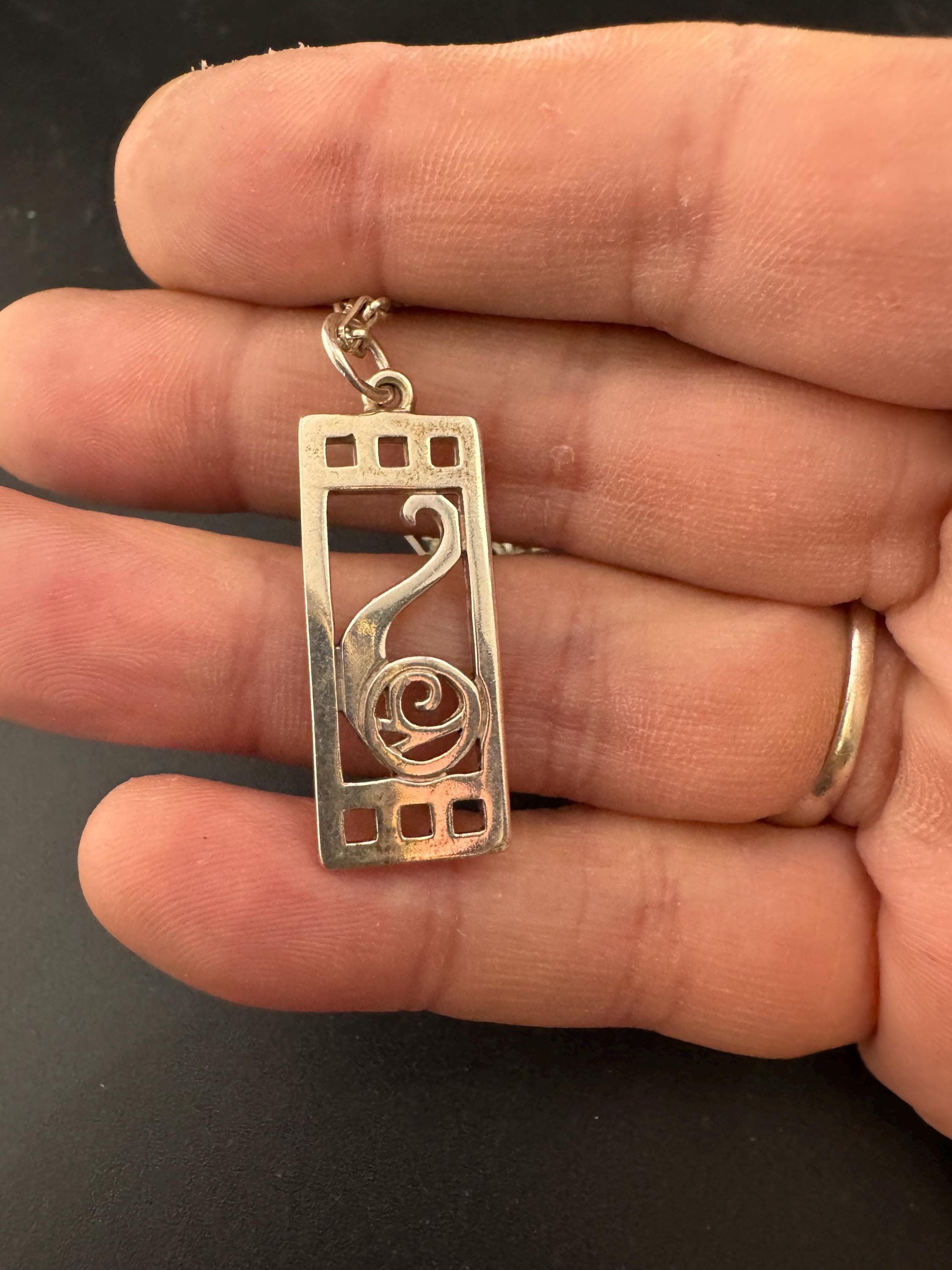 925 Silver pendant necklace Charles Rennie Mackintosh style, arts & crafts, full set of hallmarks
