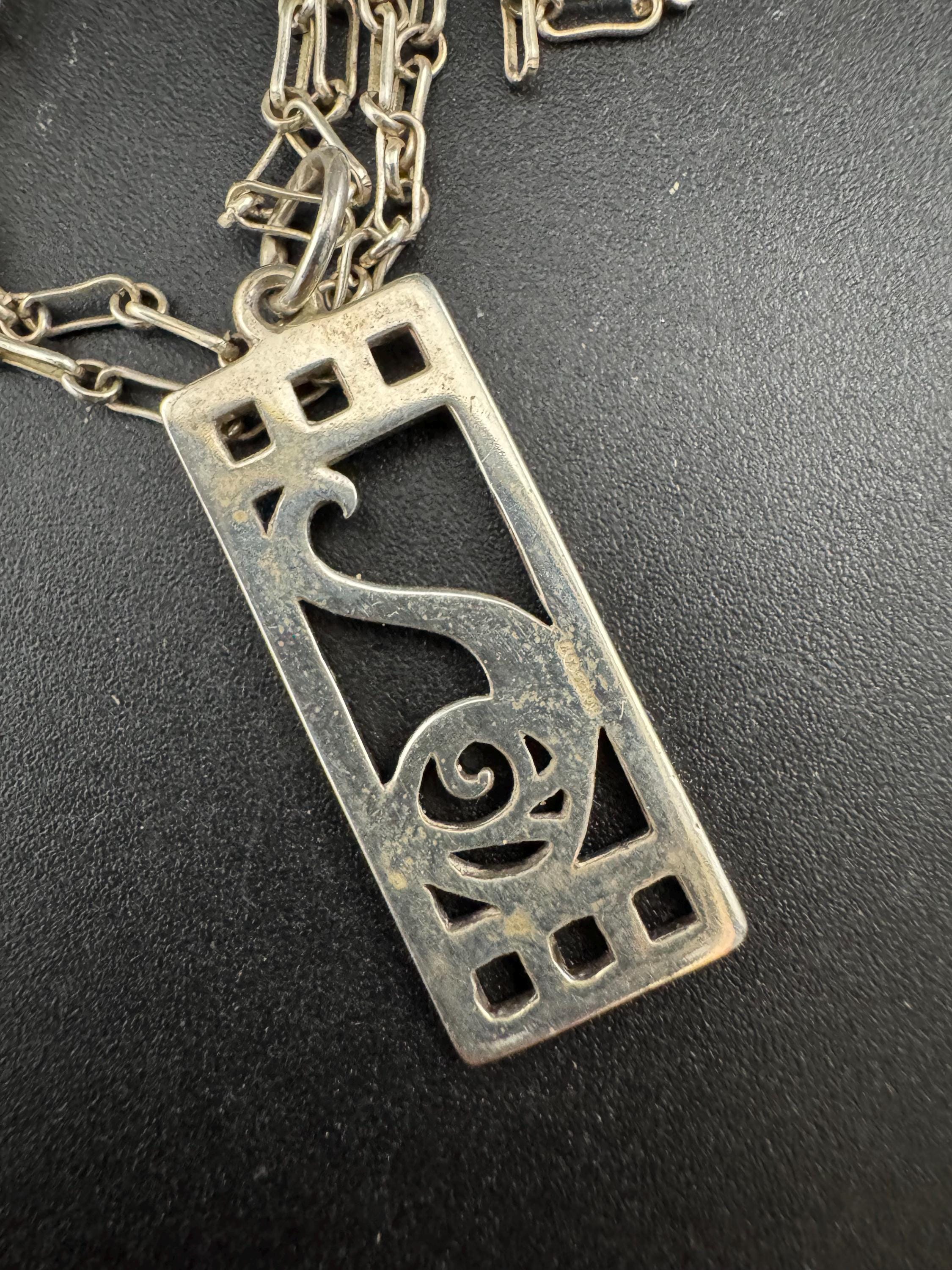 925 Silver pendant necklace Charles Rennie Mackintosh style, arts & crafts, full set of hallmarks