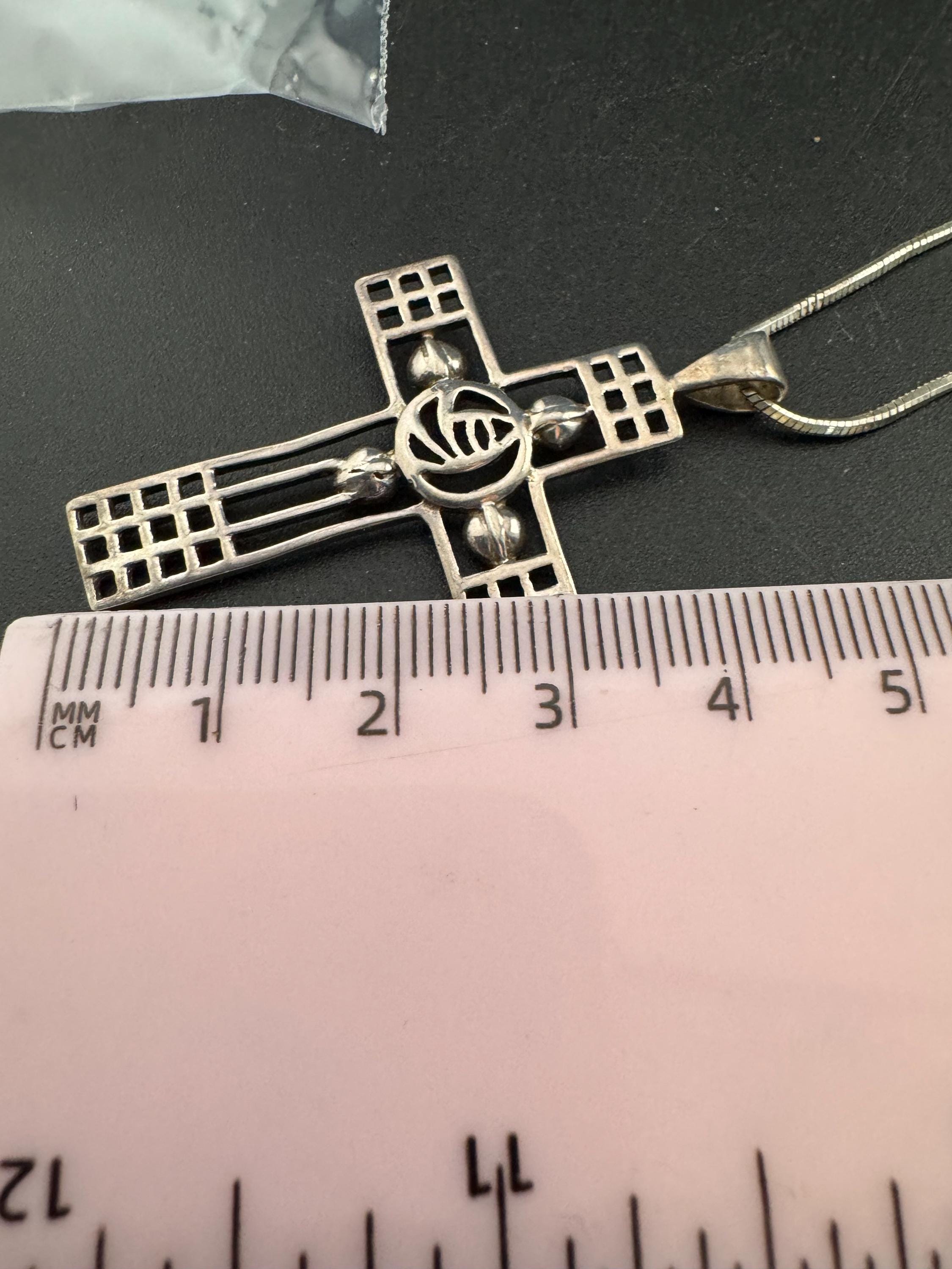 Sterling Silver Openwork Cross Pendant Necklace: Mackintosh Style