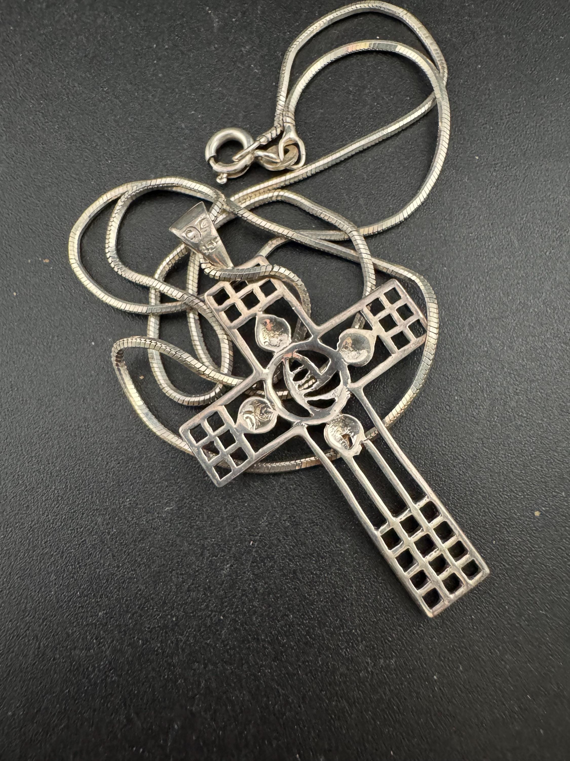 Sterling Silver Openwork Cross Pendant Necklace: Mackintosh Style