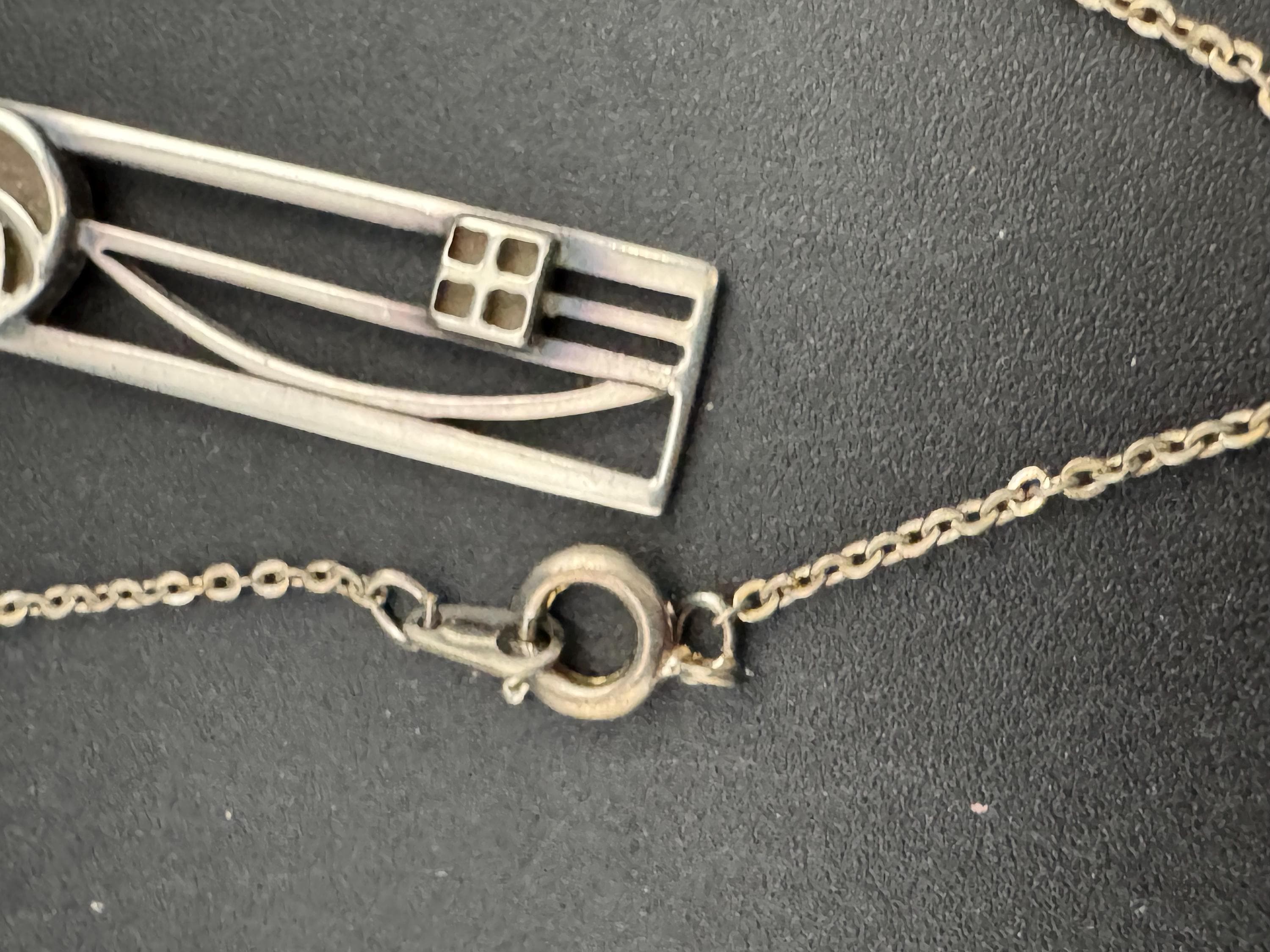 Signed CJL Carrick 925 sterling Silver pendant necklace Charles Rennie Mackintosh style, arts & crafts