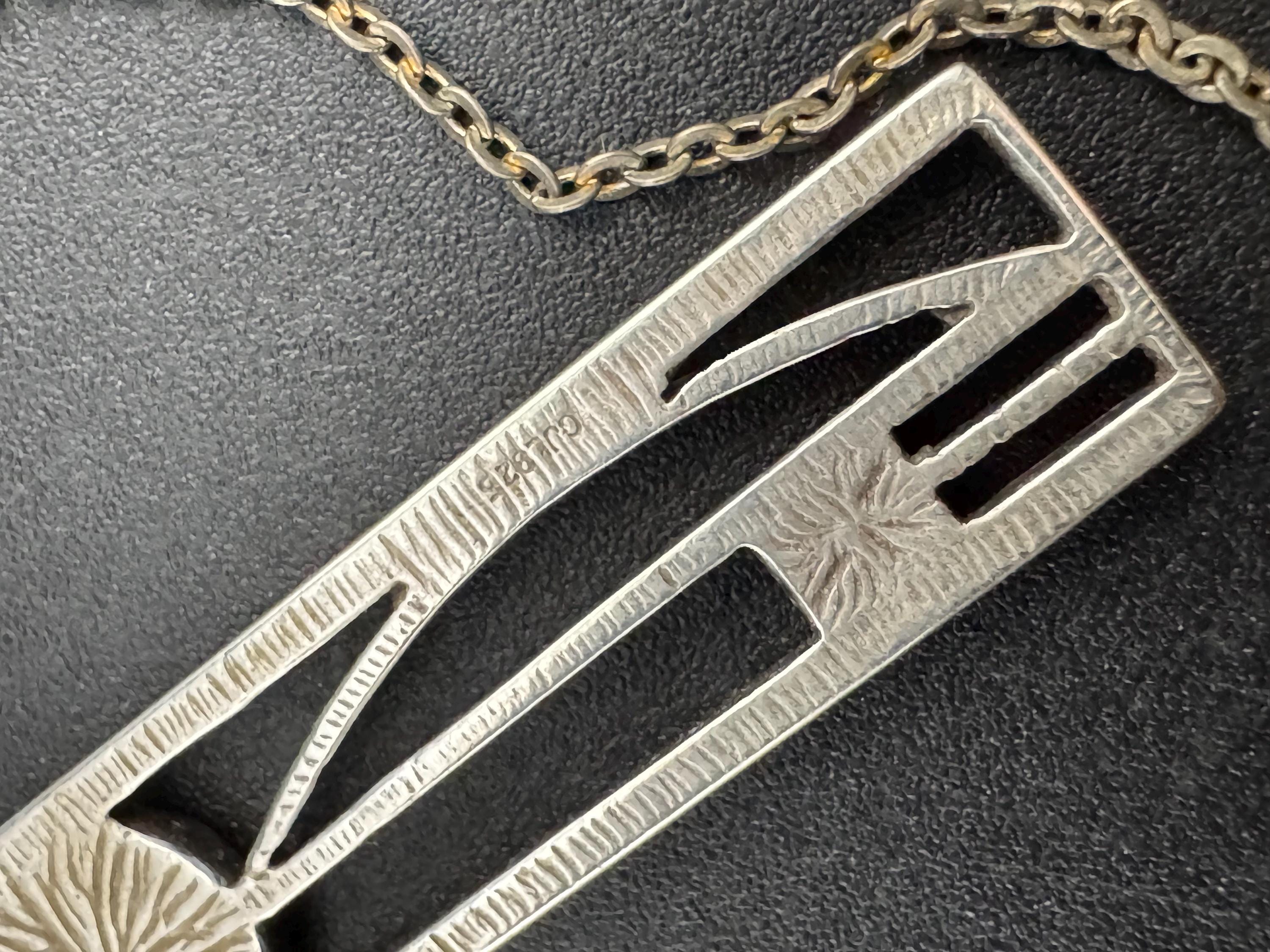 Signed CJL Carrick 925 sterling Silver pendant necklace Charles Rennie Mackintosh style, arts & crafts