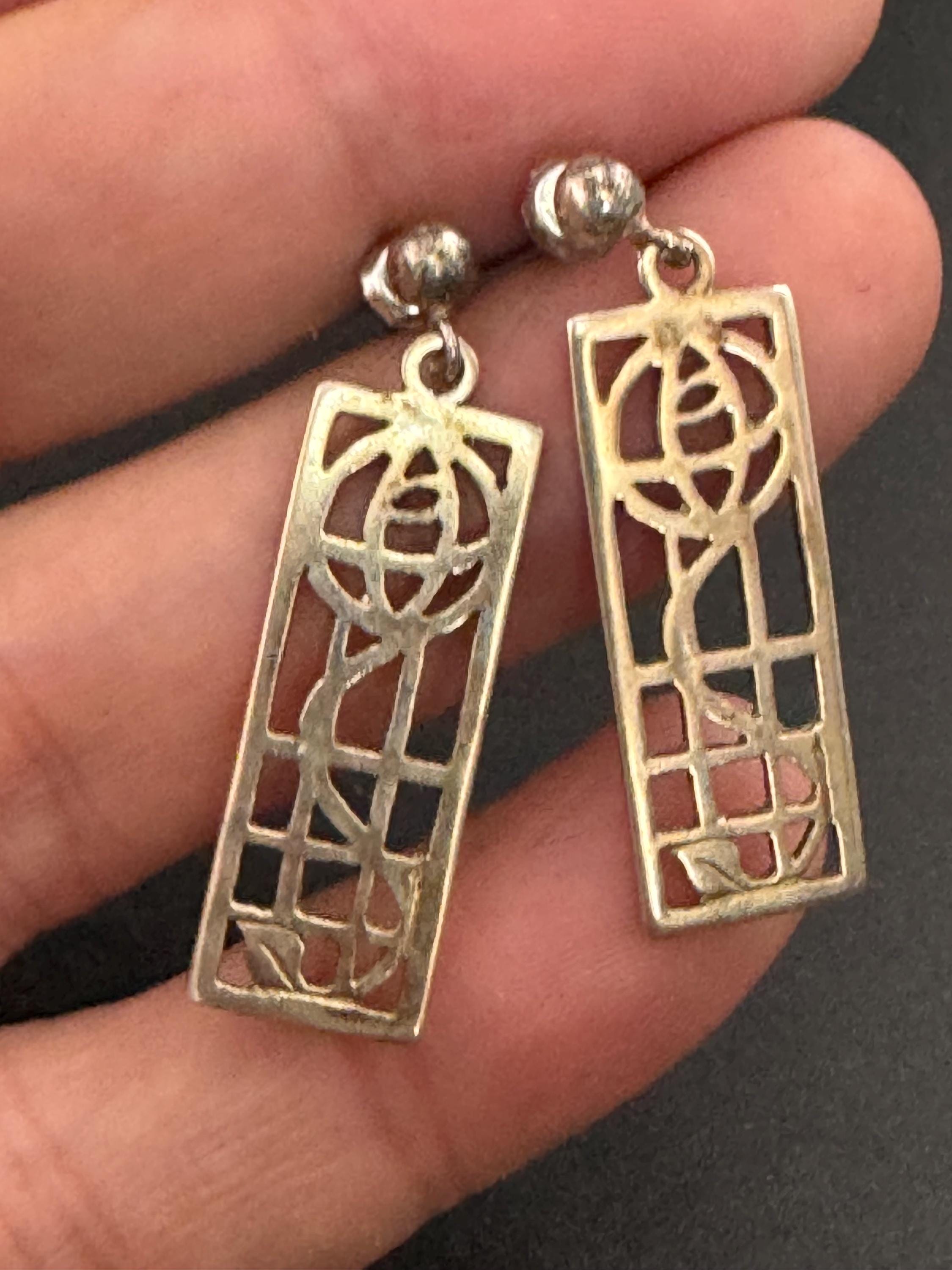 Vintage Sterling Silver Dangle Earrings: Arts & Crafts, London Hallmarks