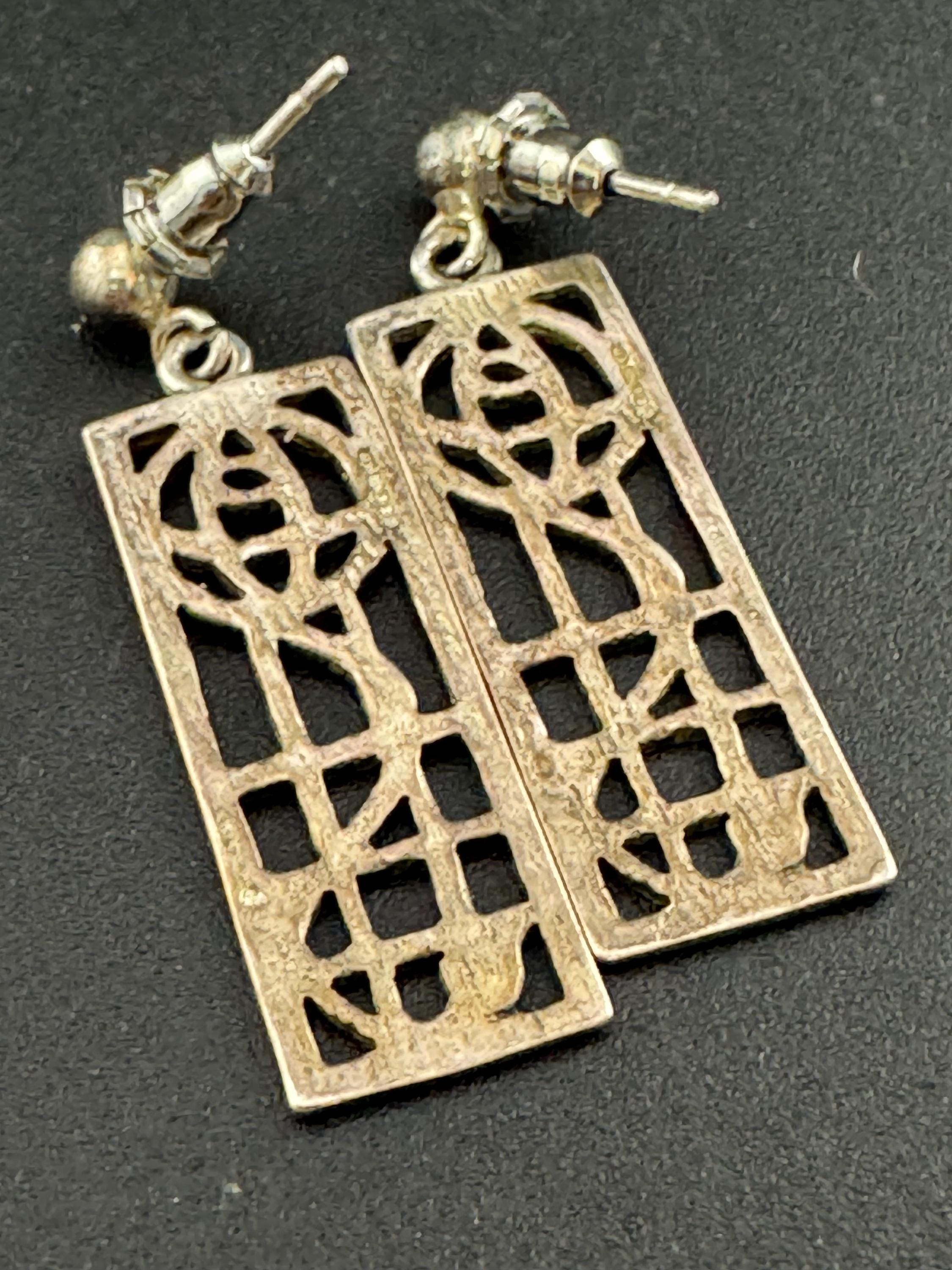 Vintage Sterling Silver Dangle Earrings: Arts & Crafts, London Hallmarks