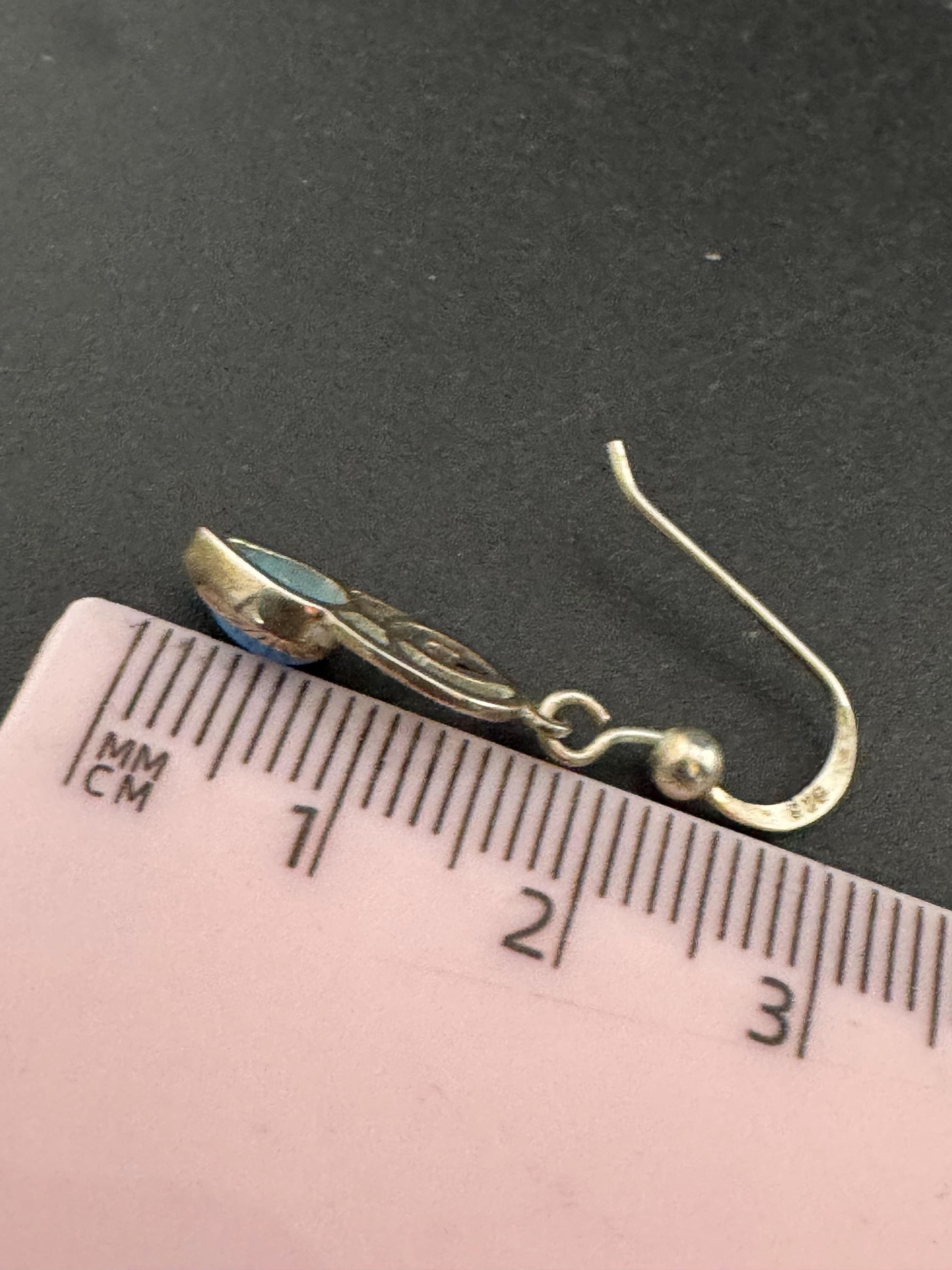 Vintage Turquoise Sterling Silver Drop Earrings: Arts & Crafts Style