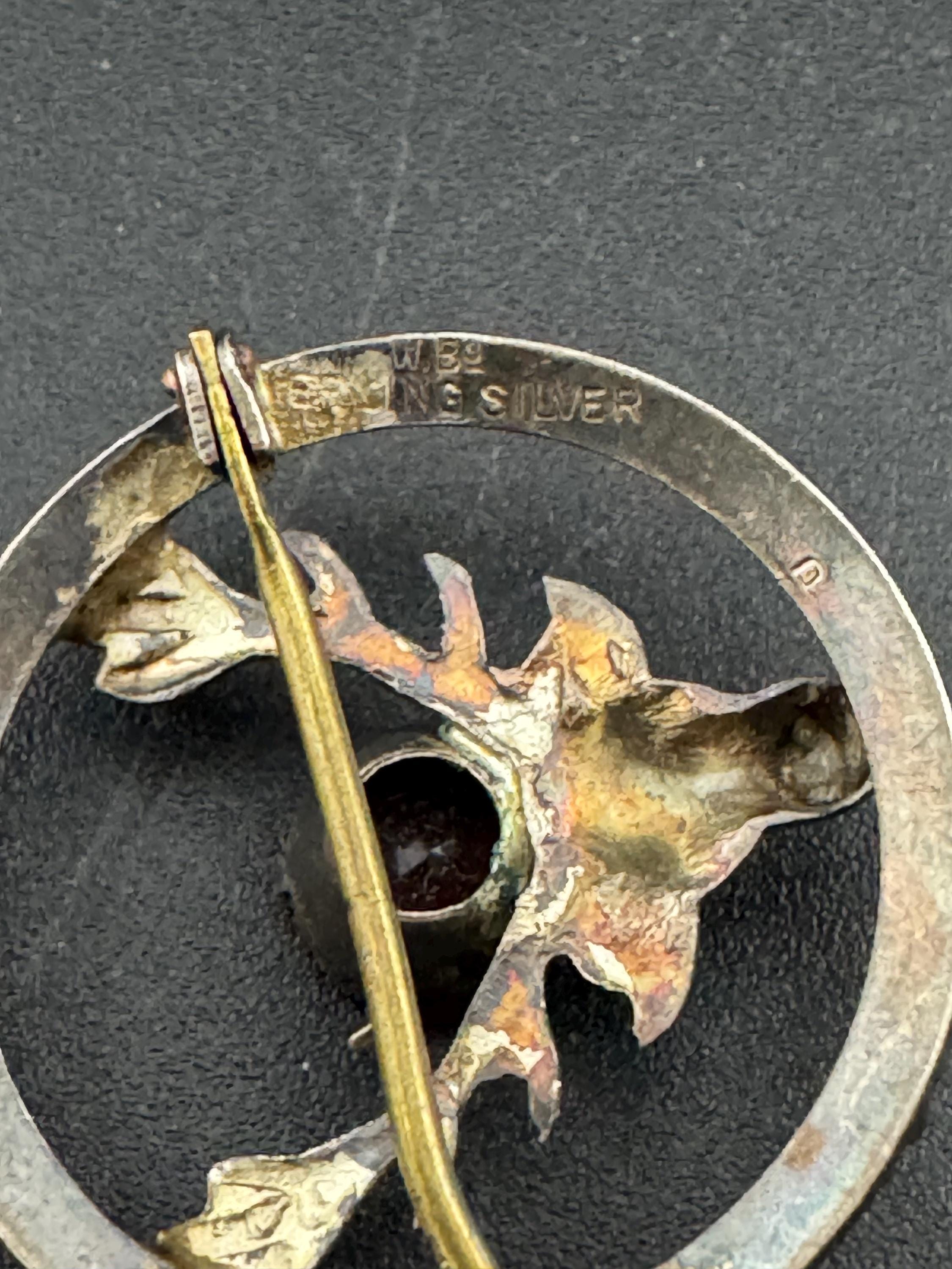 Signed WBS sterling silver 925 amethyst Gemstone highland stag brooch 4.1gm