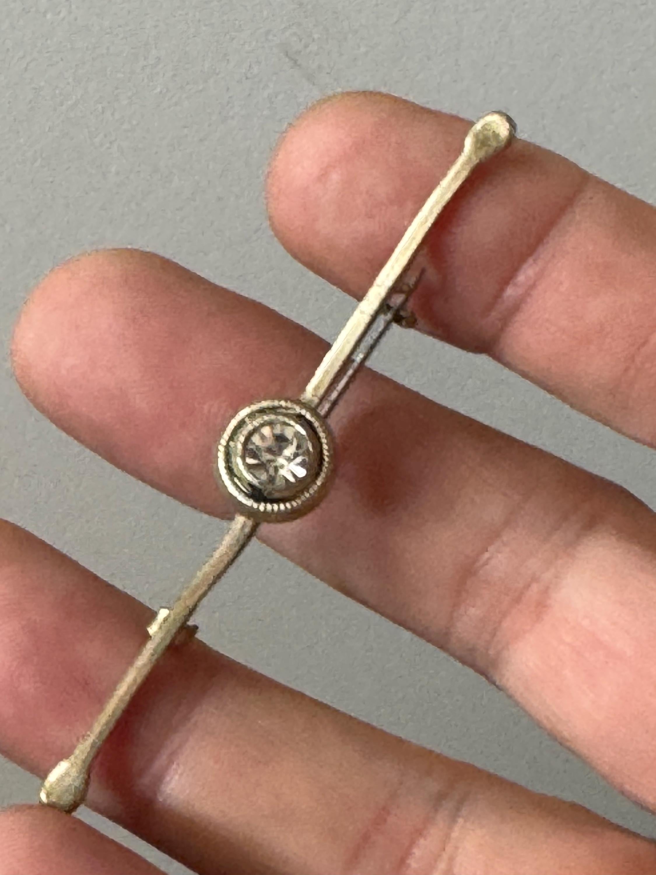 Vintage Silver tone clear dainty rhinestone Bar Brooch 7cm