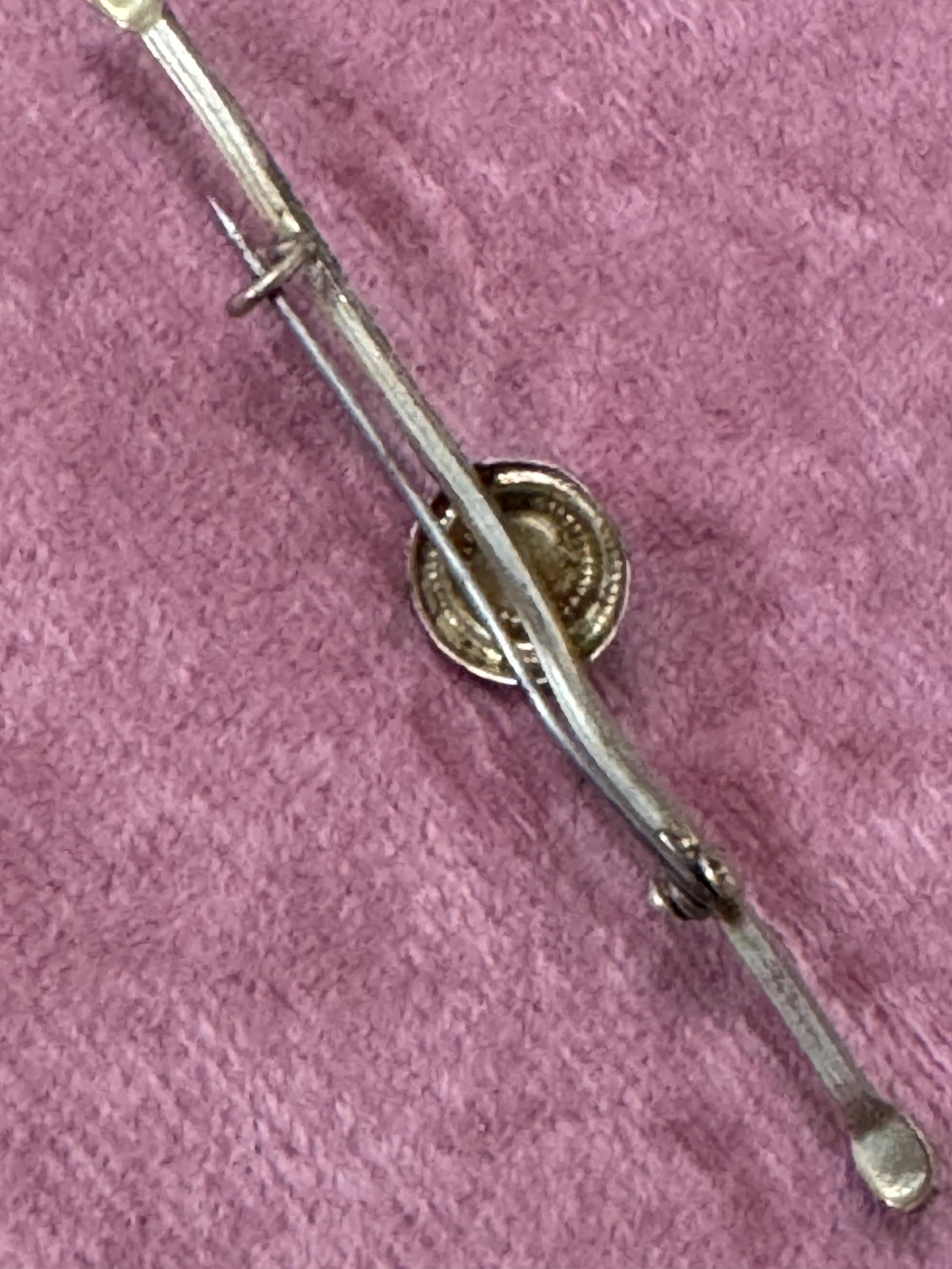 Vintage Silver tone clear dainty rhinestone Bar Brooch 7cm