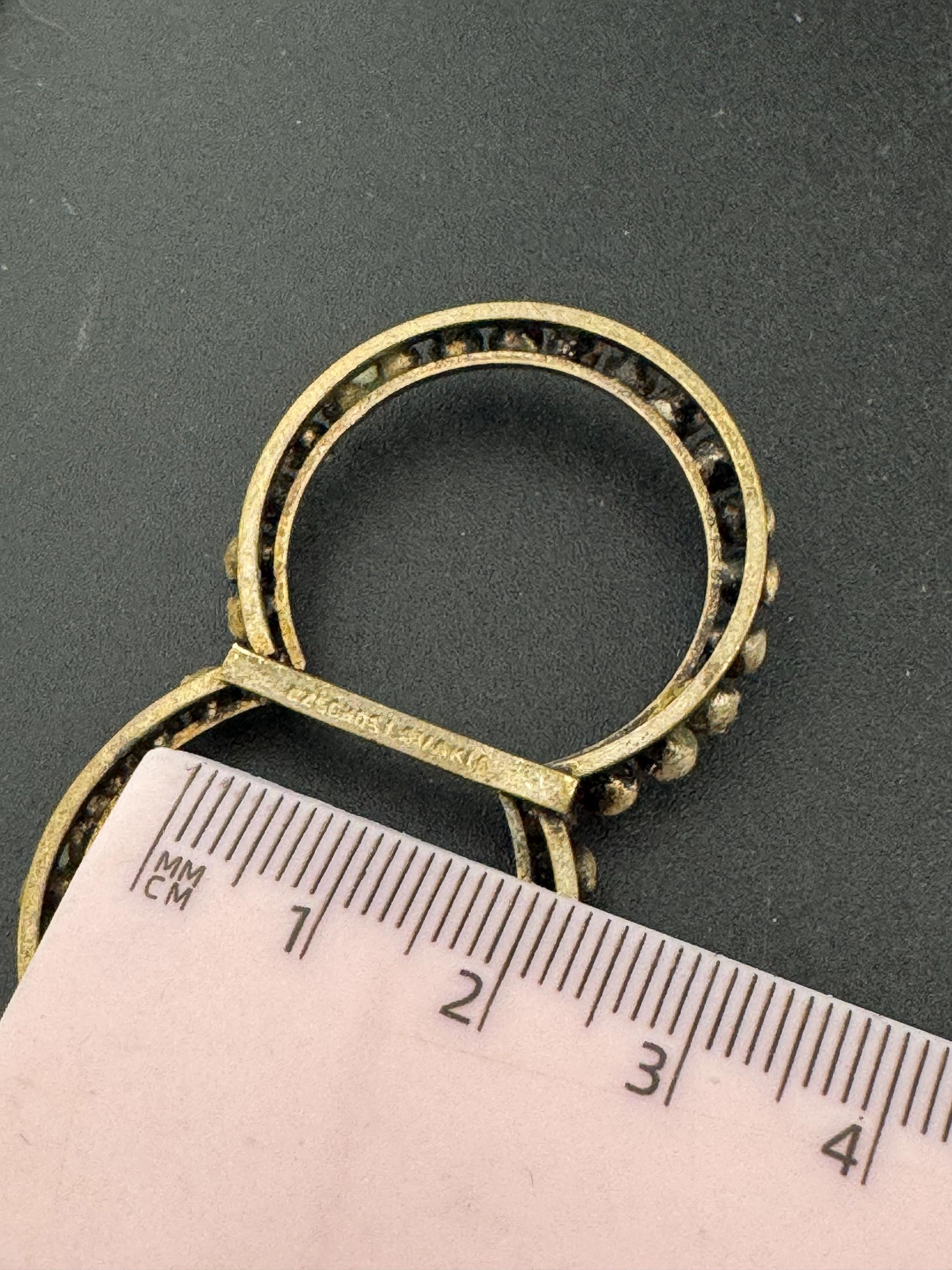 vintage Czech gold tone claw set Clear Glass Diamante double loop Belt Buckle, old paste rhinestone Wedding Sash Adornment choker Fitting