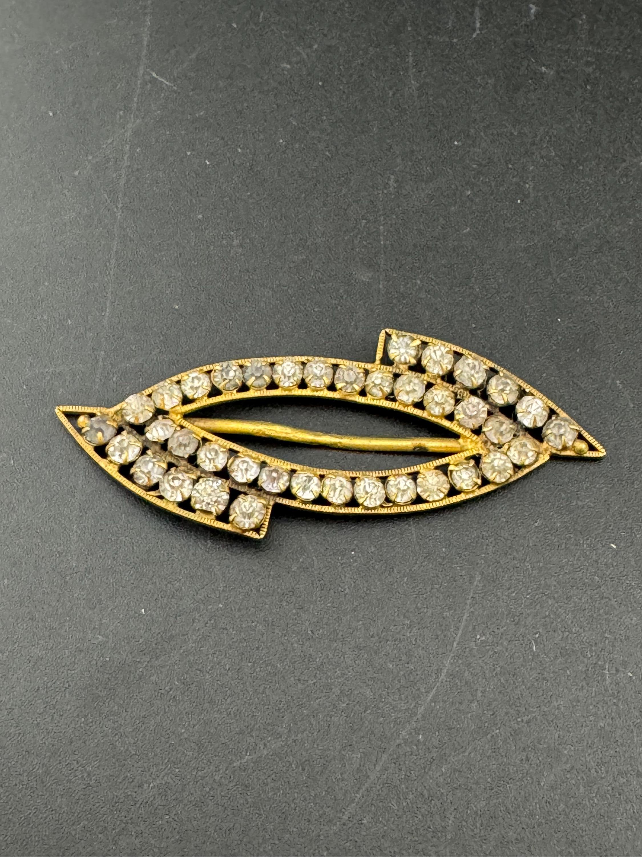 Vintage Czech Diamante Belt Buckle: Gold Tone Rhinestone Sash Adornment