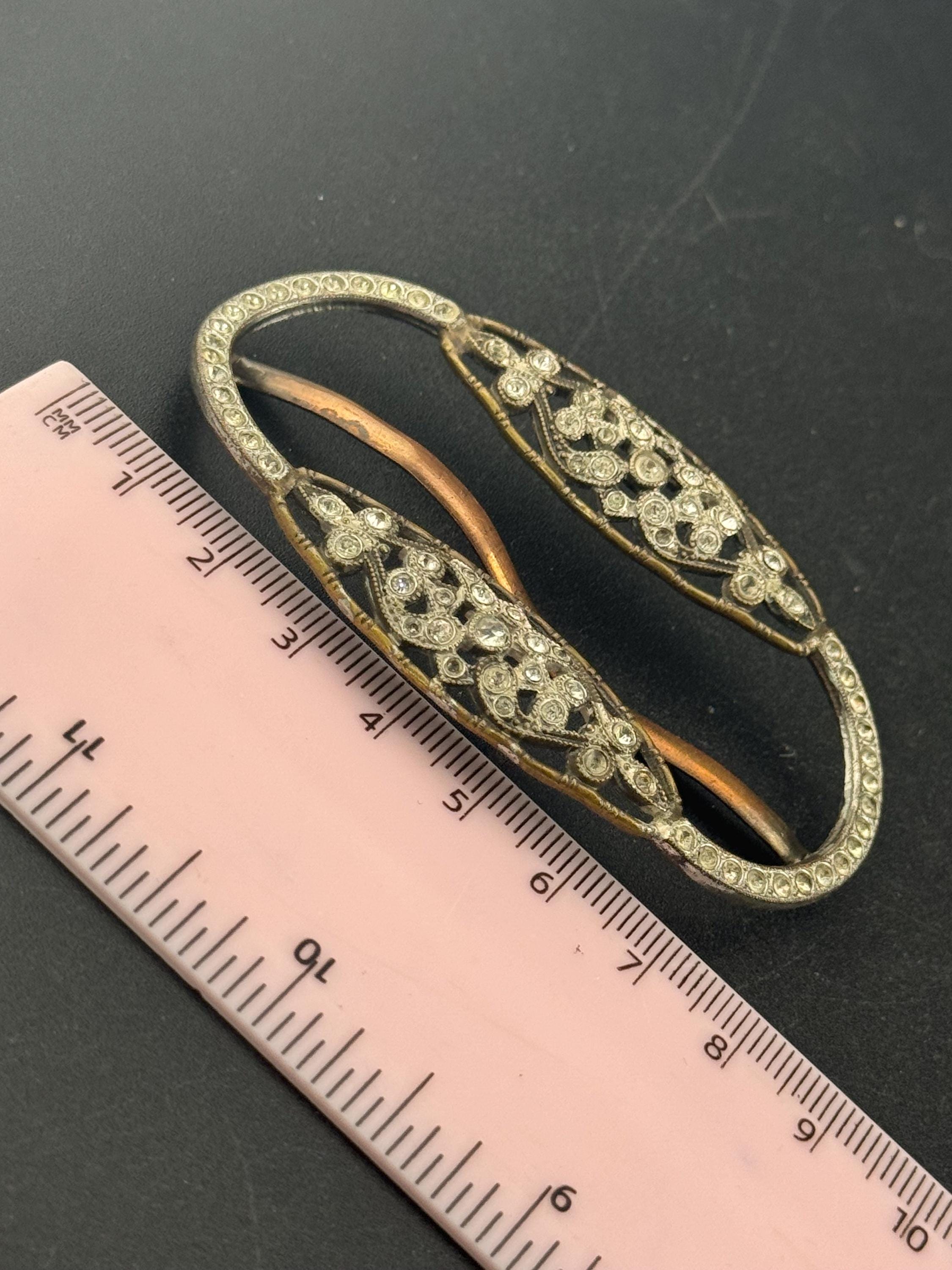 Vintage Czech Gold Tone Diamante Belt Buckle: Rhinestone Wedding Adornment