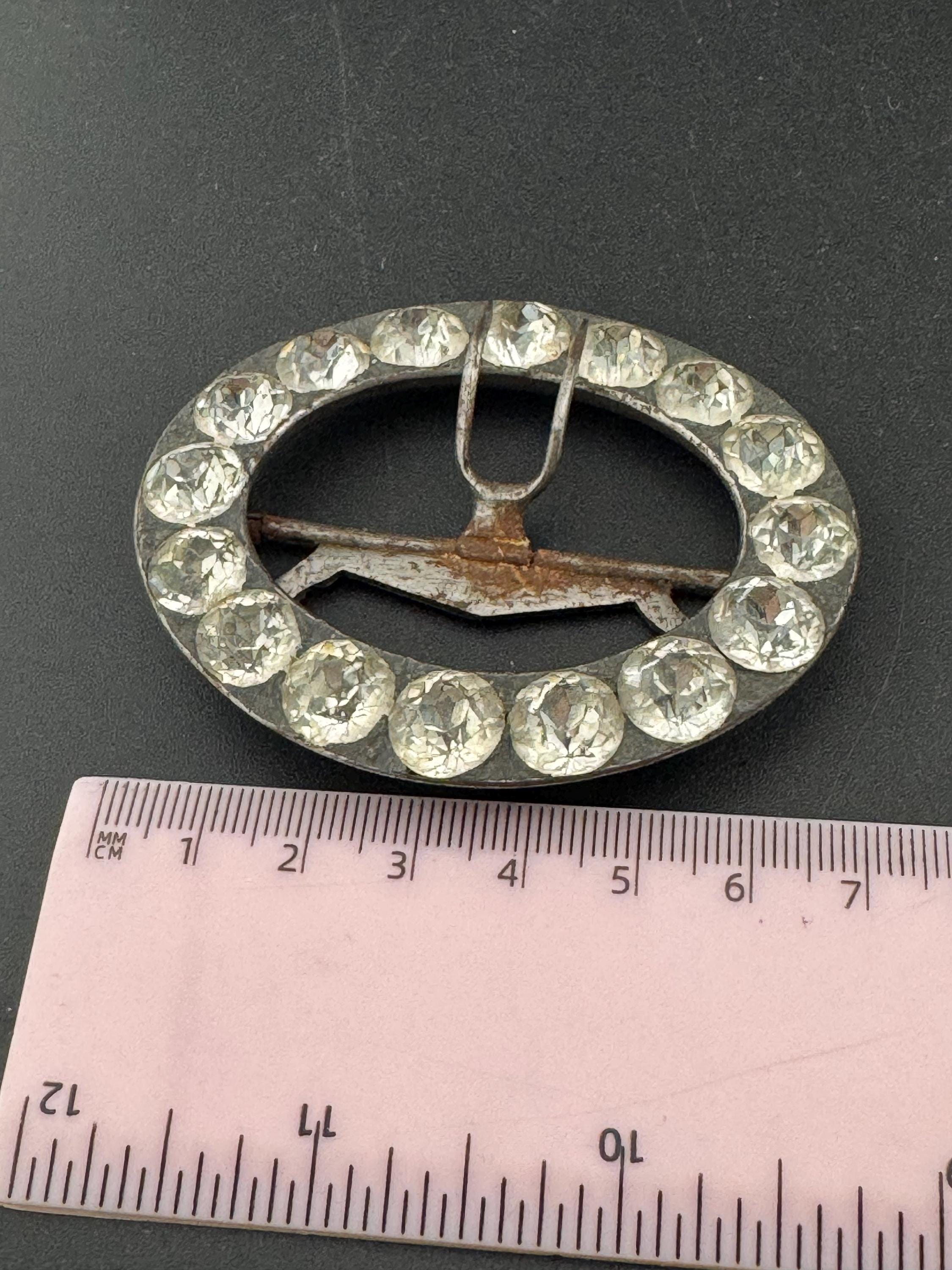 Antique Georgian 1800s 1700s Claw Set Clear Glass Diamante Belt Buckle paste rhinestone Bridal Wedding Sash Adornment Fitting