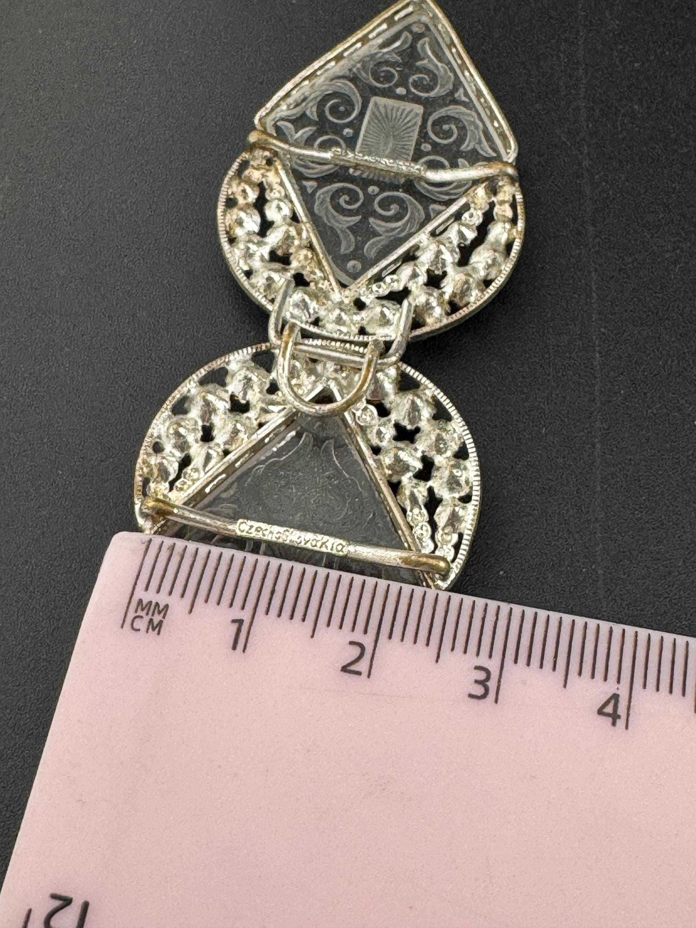 Antique Czech plate glass Art Deco 1920s 1930s wide double 2 part Belt Buckle paste rhinestone Bridal Wedding Sash Adornment Fitting