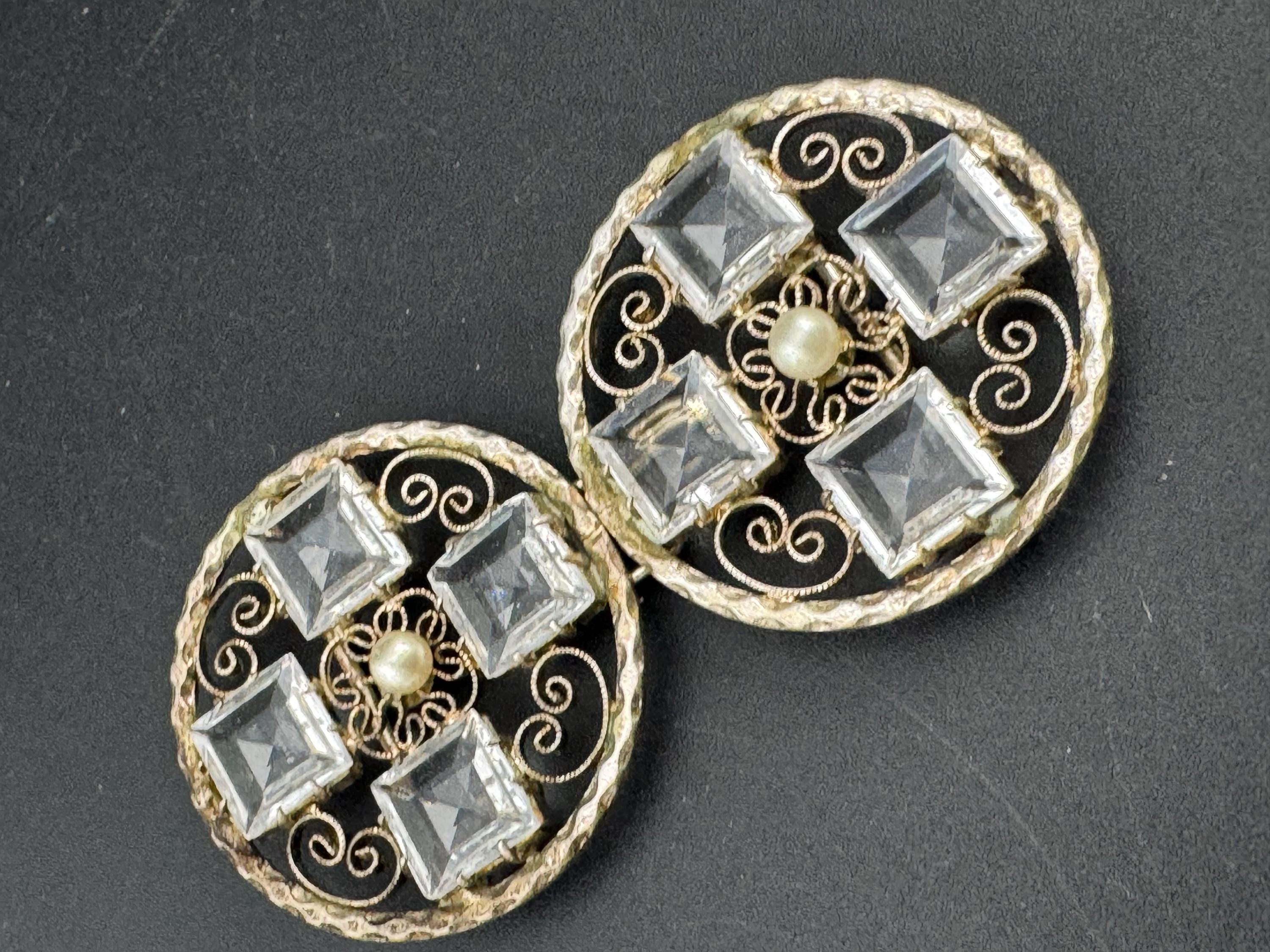 Antique Czech Art Deco 1920s 1930s double 2 part square Glass Diamante Belt Buckle paste rhinestone Bridal Wedding Sash Adornment Fitting