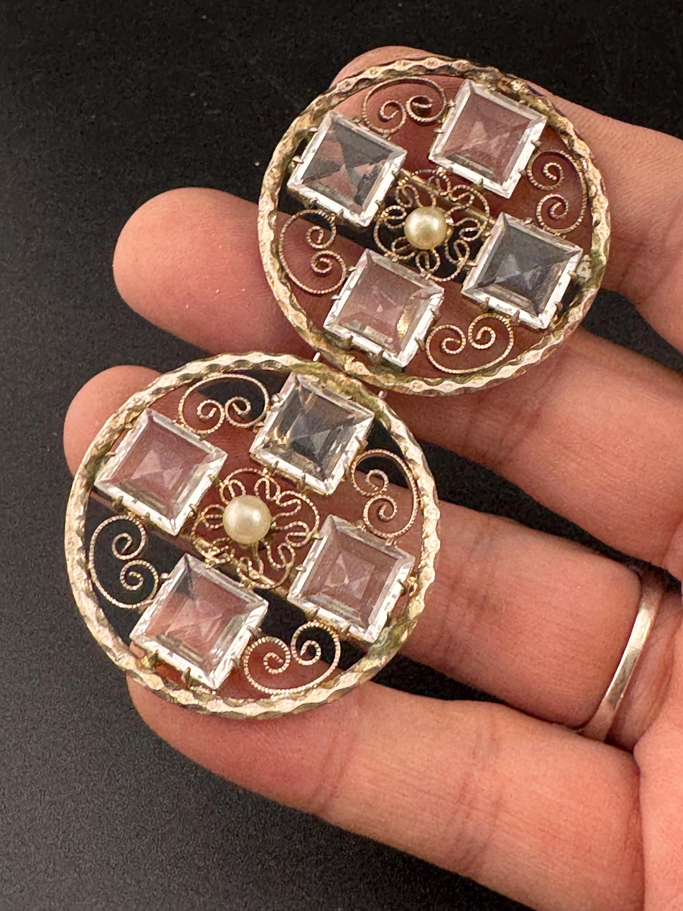 Antique Czech Art Deco 1920s 1930s double 2 part square Glass Diamante Belt Buckle paste rhinestone Bridal Wedding Sash Adornment Fitting