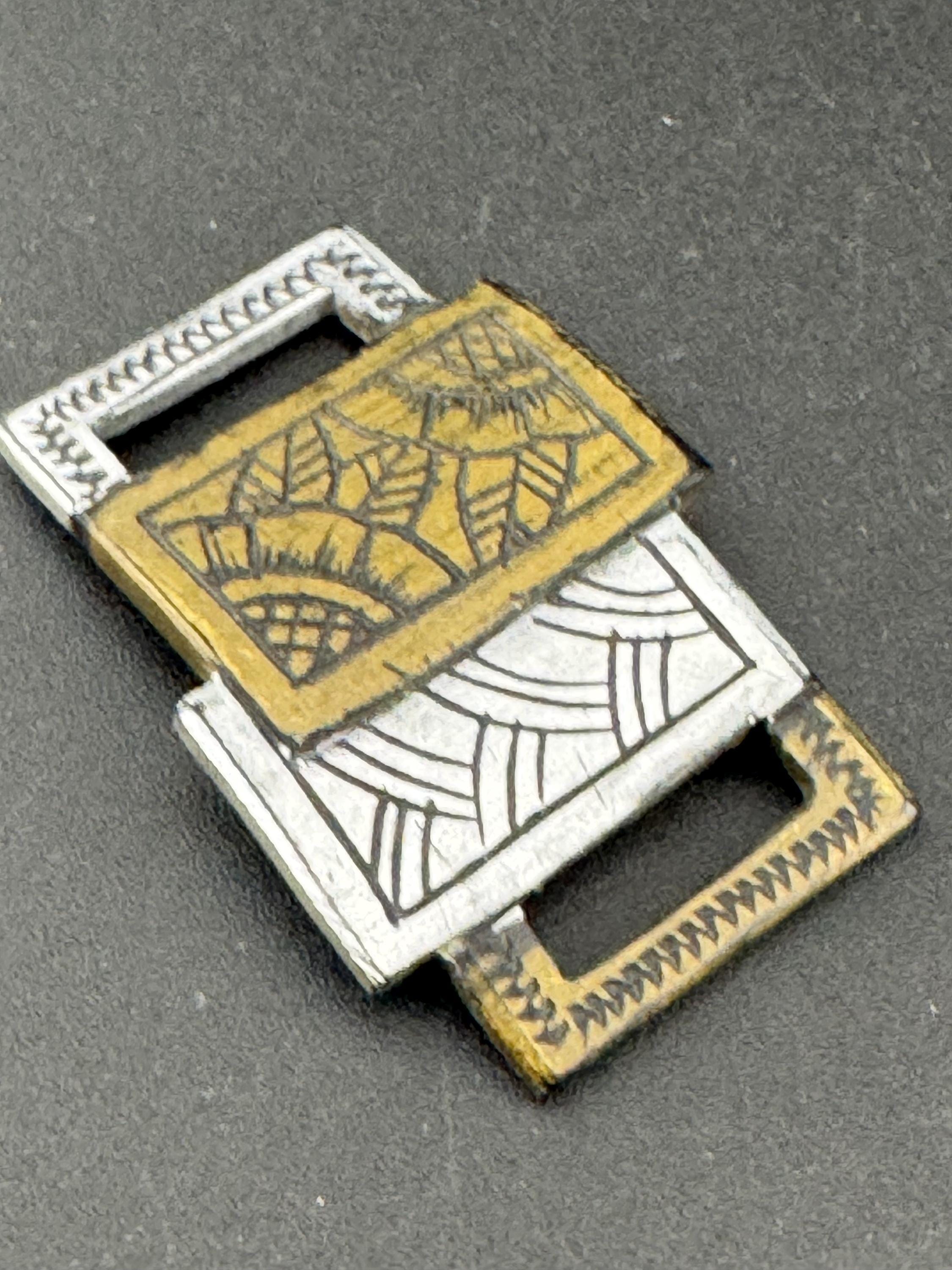 Vintage Art Deco 2 part BROWN silver early plastic carved double belt buckle