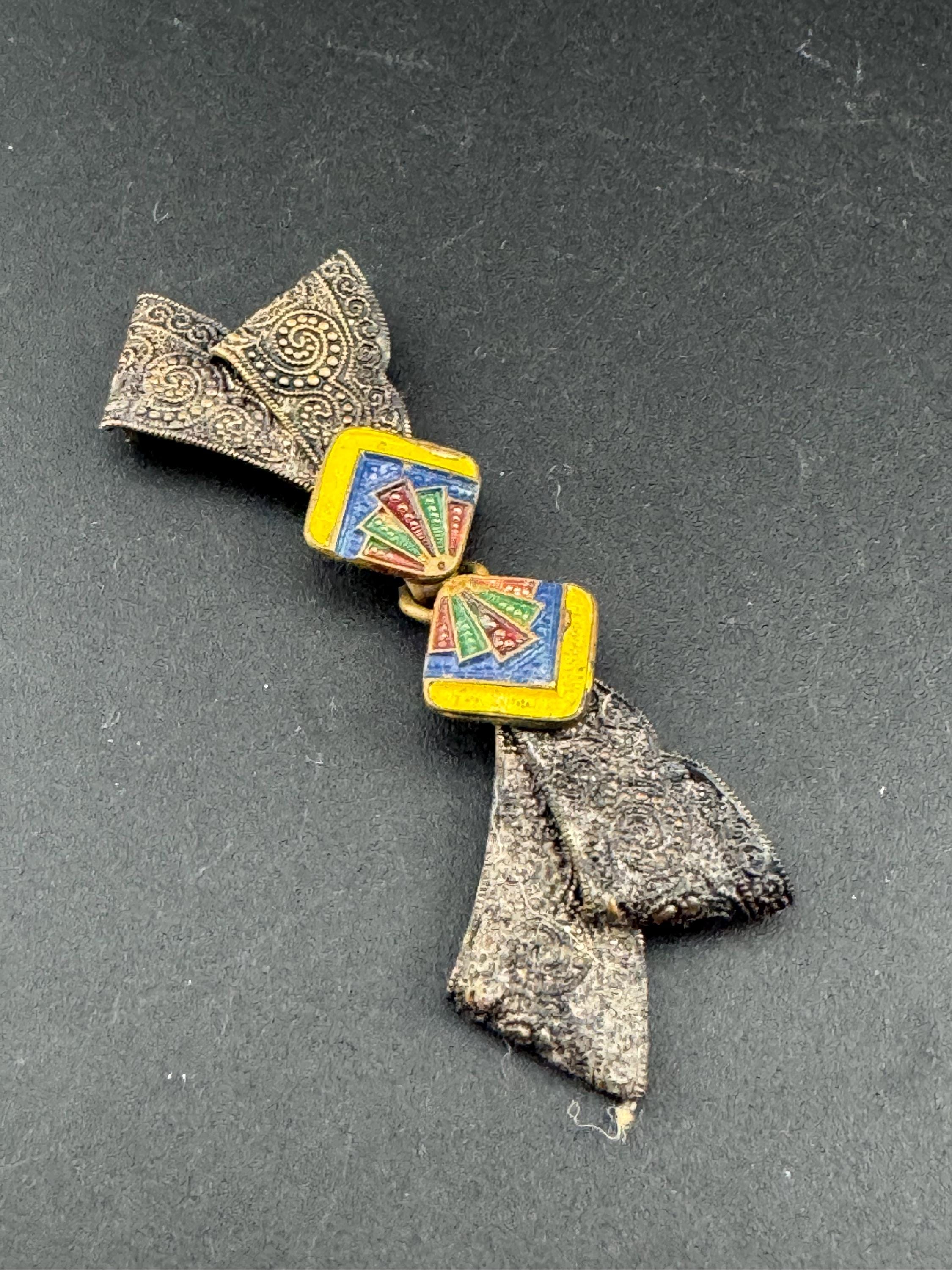 Antique Art Deco Cloisonne Enamel Belt Buckle: Yellow & Blue, 1920s