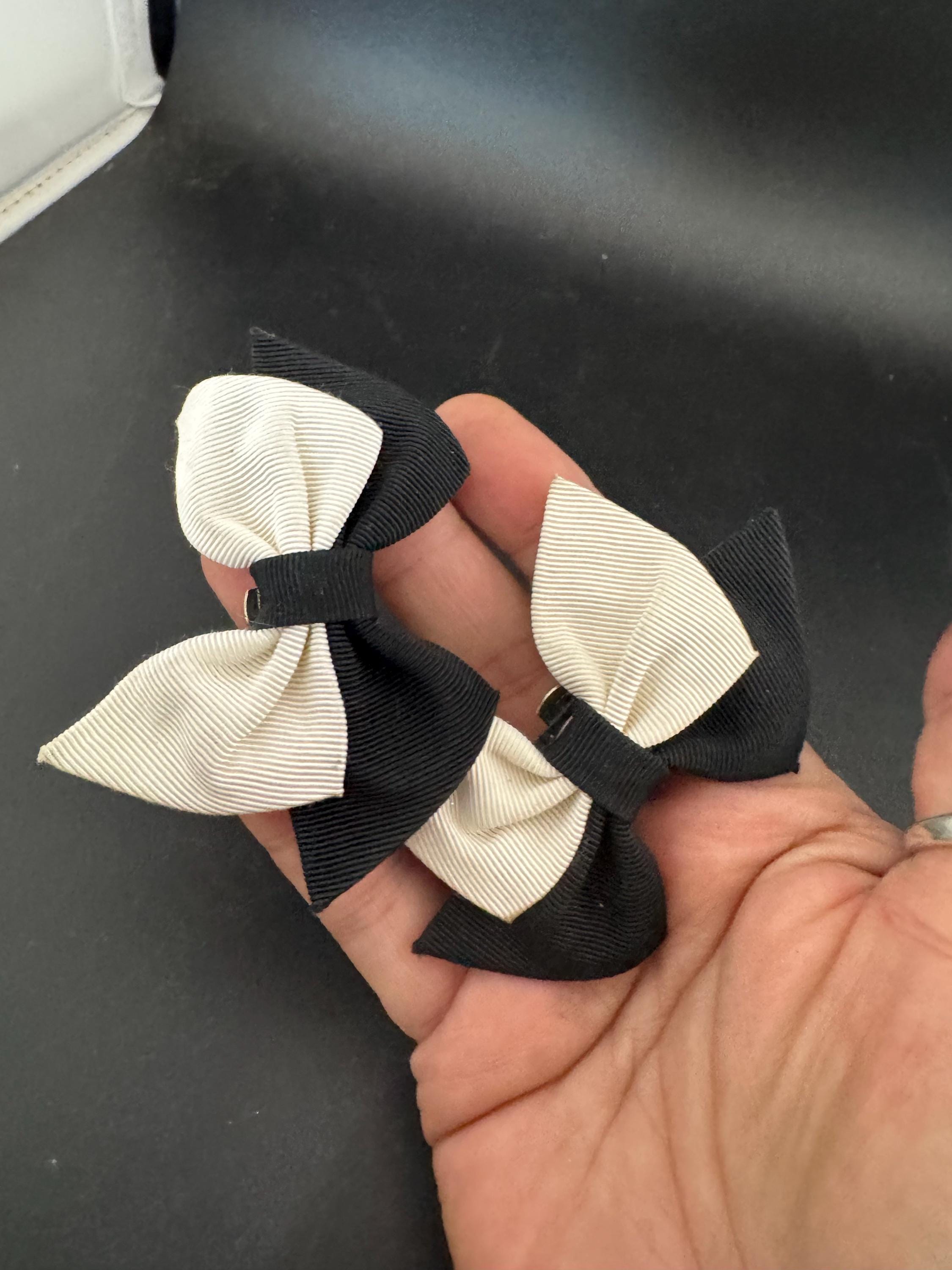 pair of Black and white monochrome GROSGRAIN ribbon BOW shoe clips