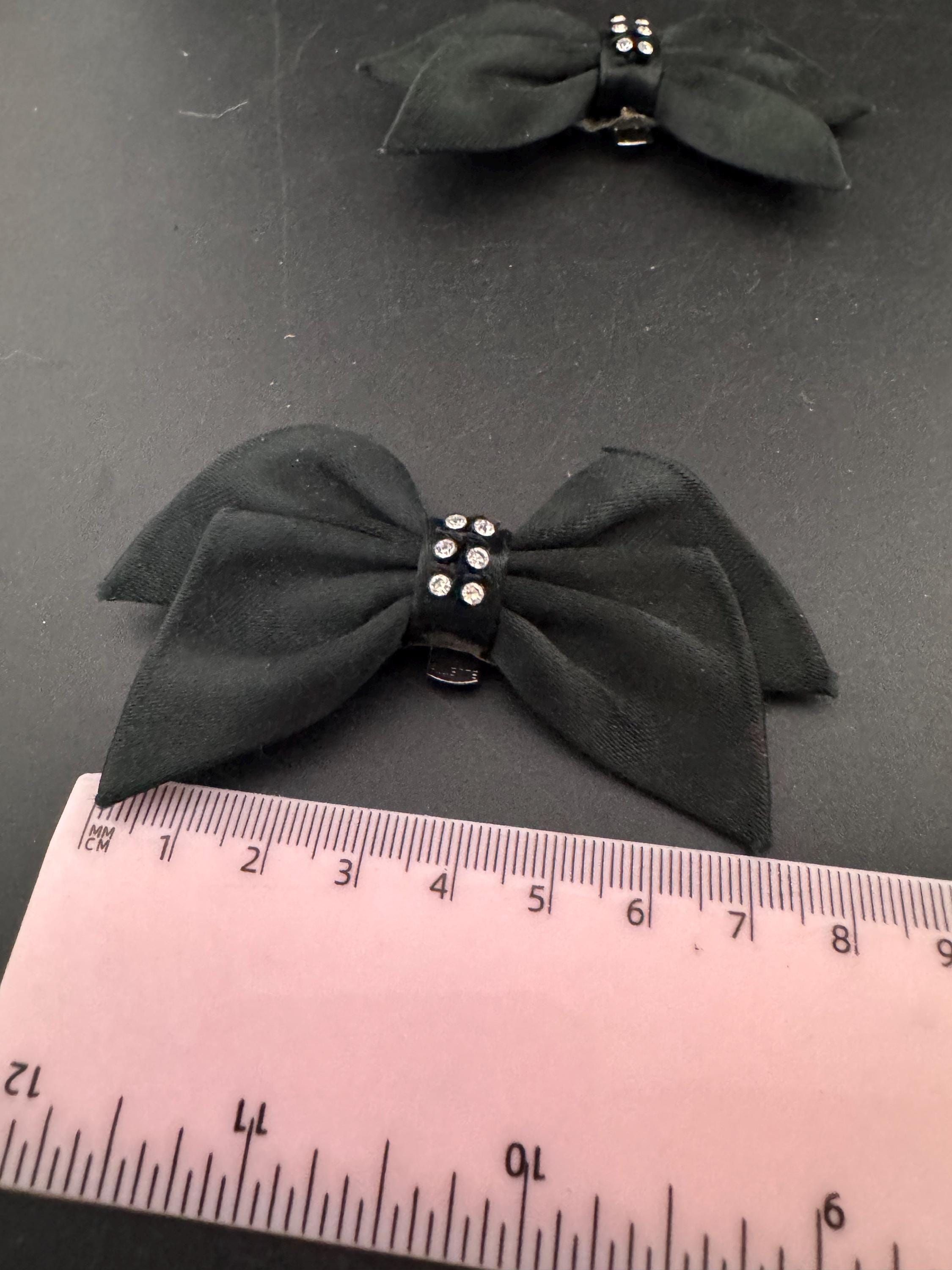 Vintage pair of Black ribbon diamanté BOW shoe clips