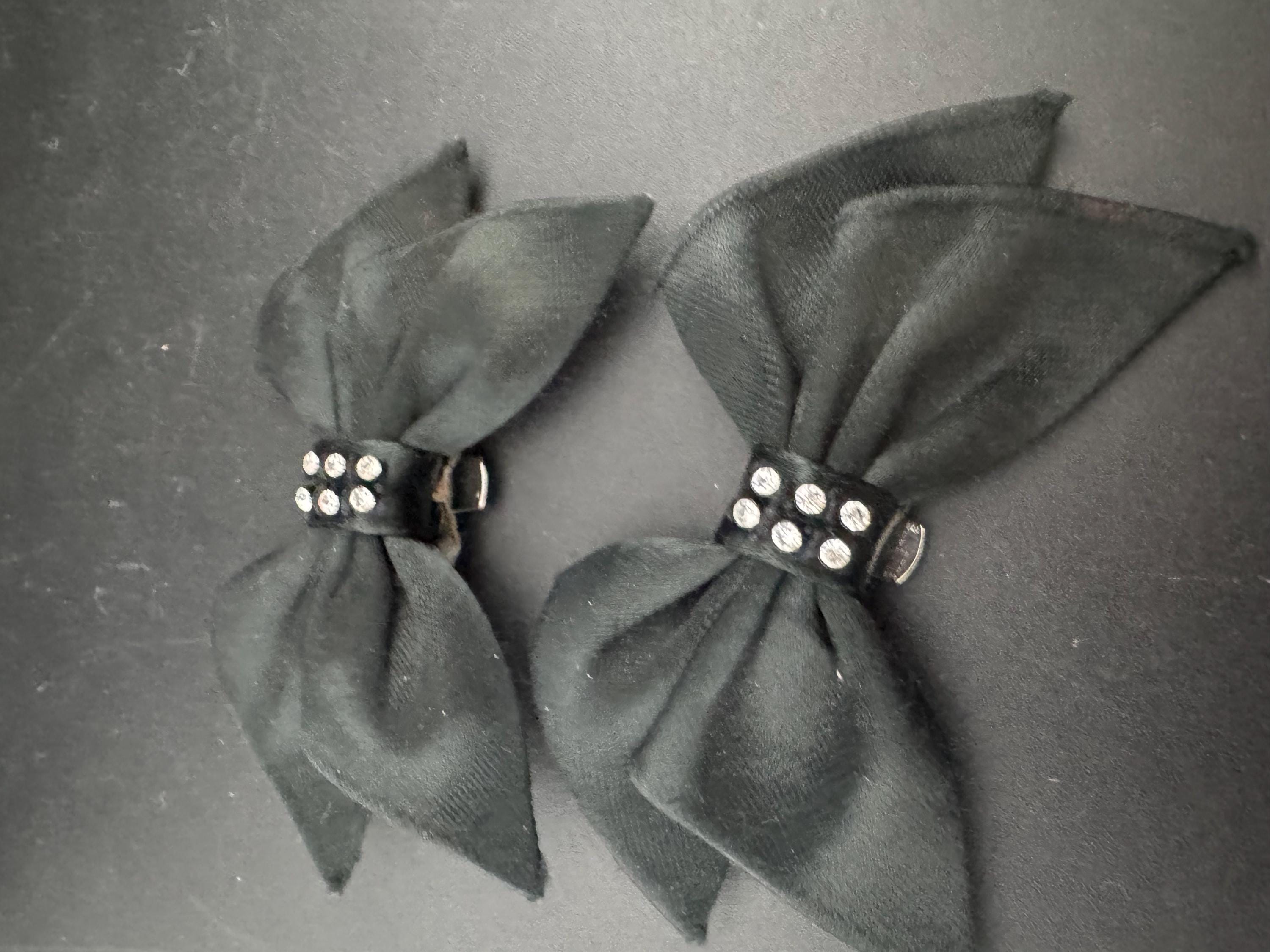 Vintage pair of Black ribbon diamanté BOW shoe clips