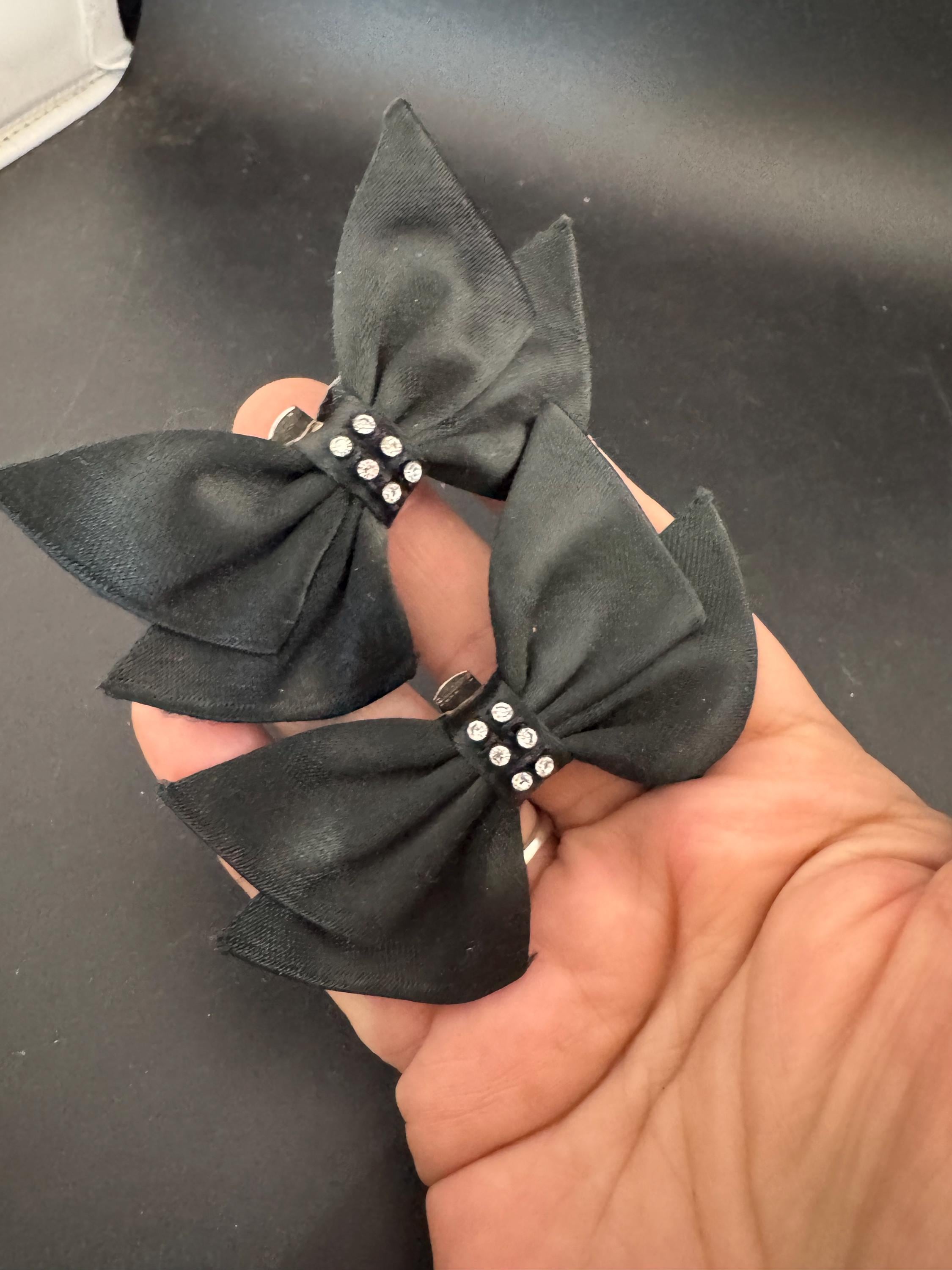 Vintage pair of Black ribbon diamanté BOW shoe clips