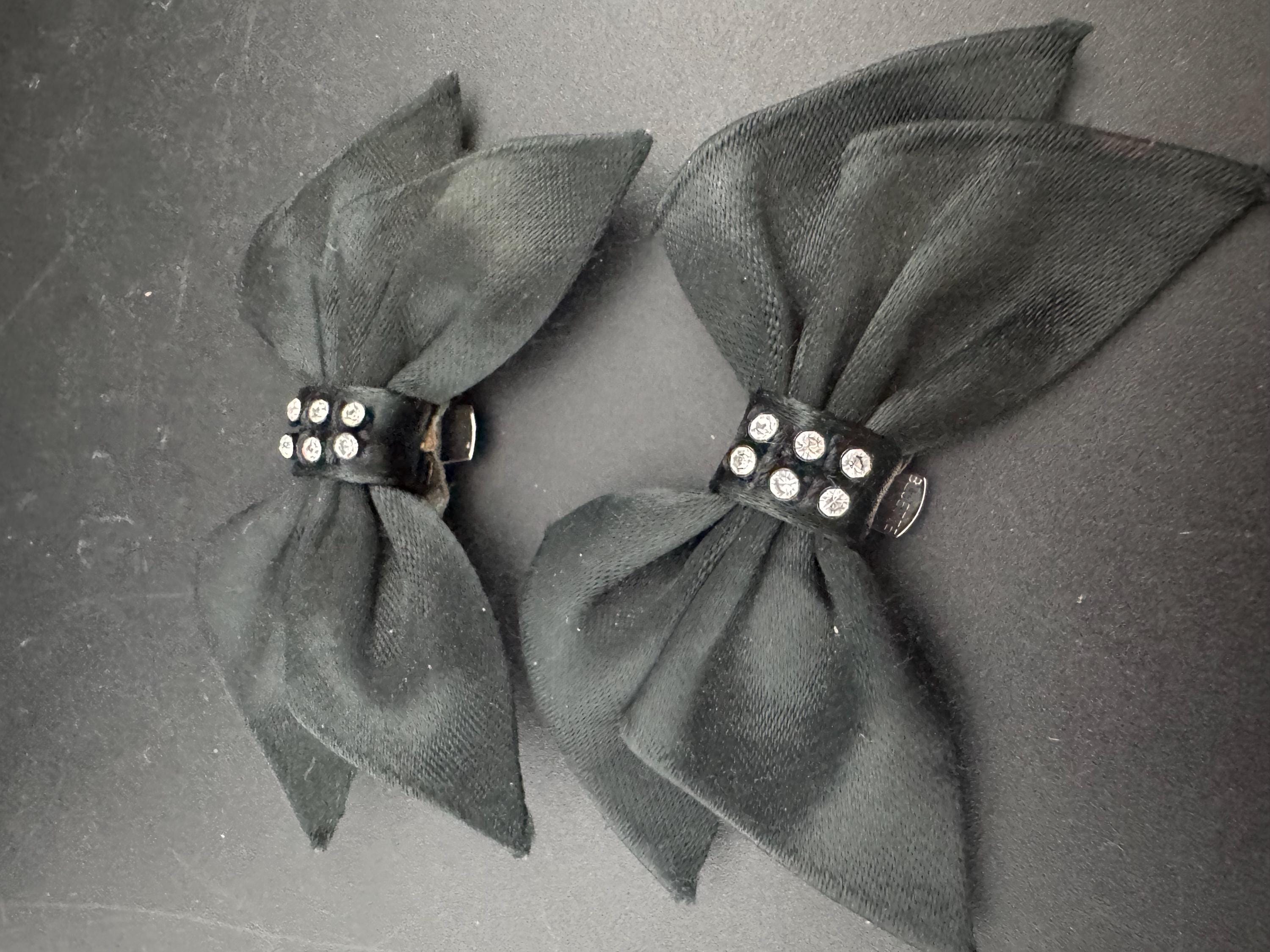 Vintage pair of Black ribbon diamanté BOW shoe clips