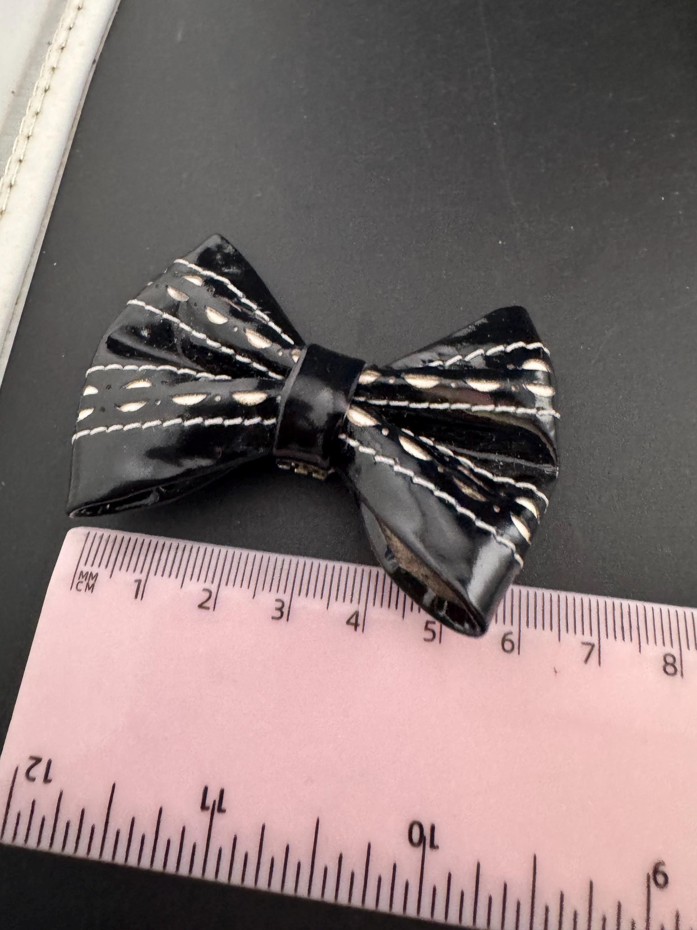 pair of Black and white monochrome patent ribbon BOW shoe clips