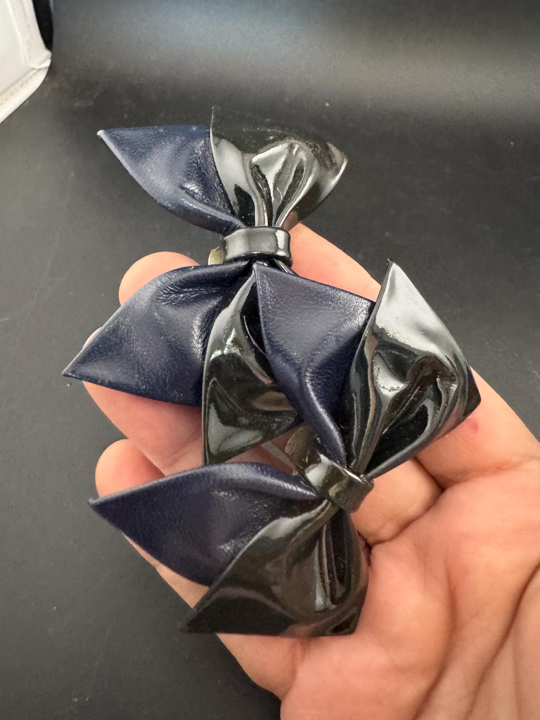 pair of Black and navy blue two tone patent ribbon BOW shoe clips