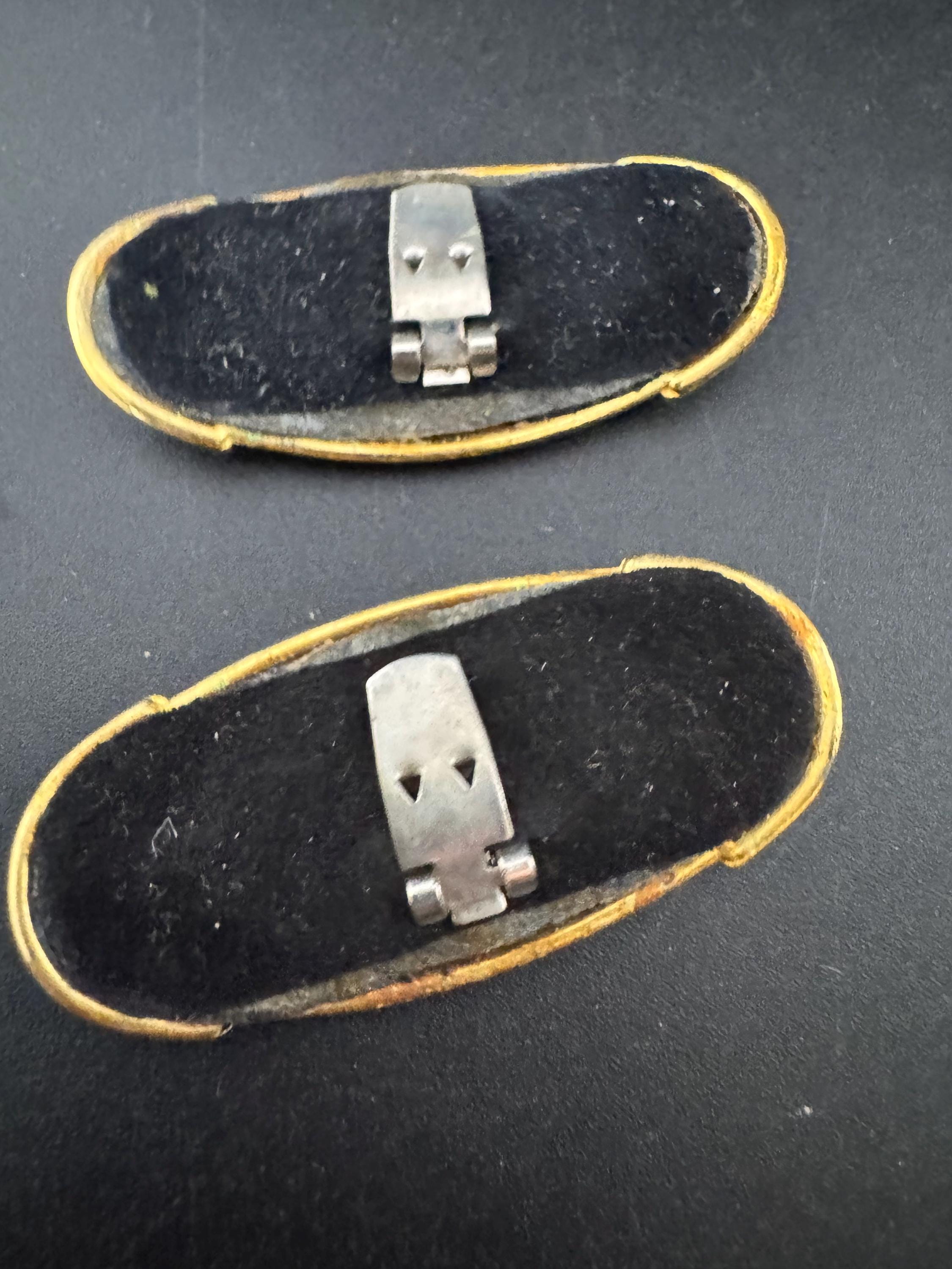 High end pair of black suede leather and gold tone metal detailing shoe clips Vintage pumps flats 1980s 1990s