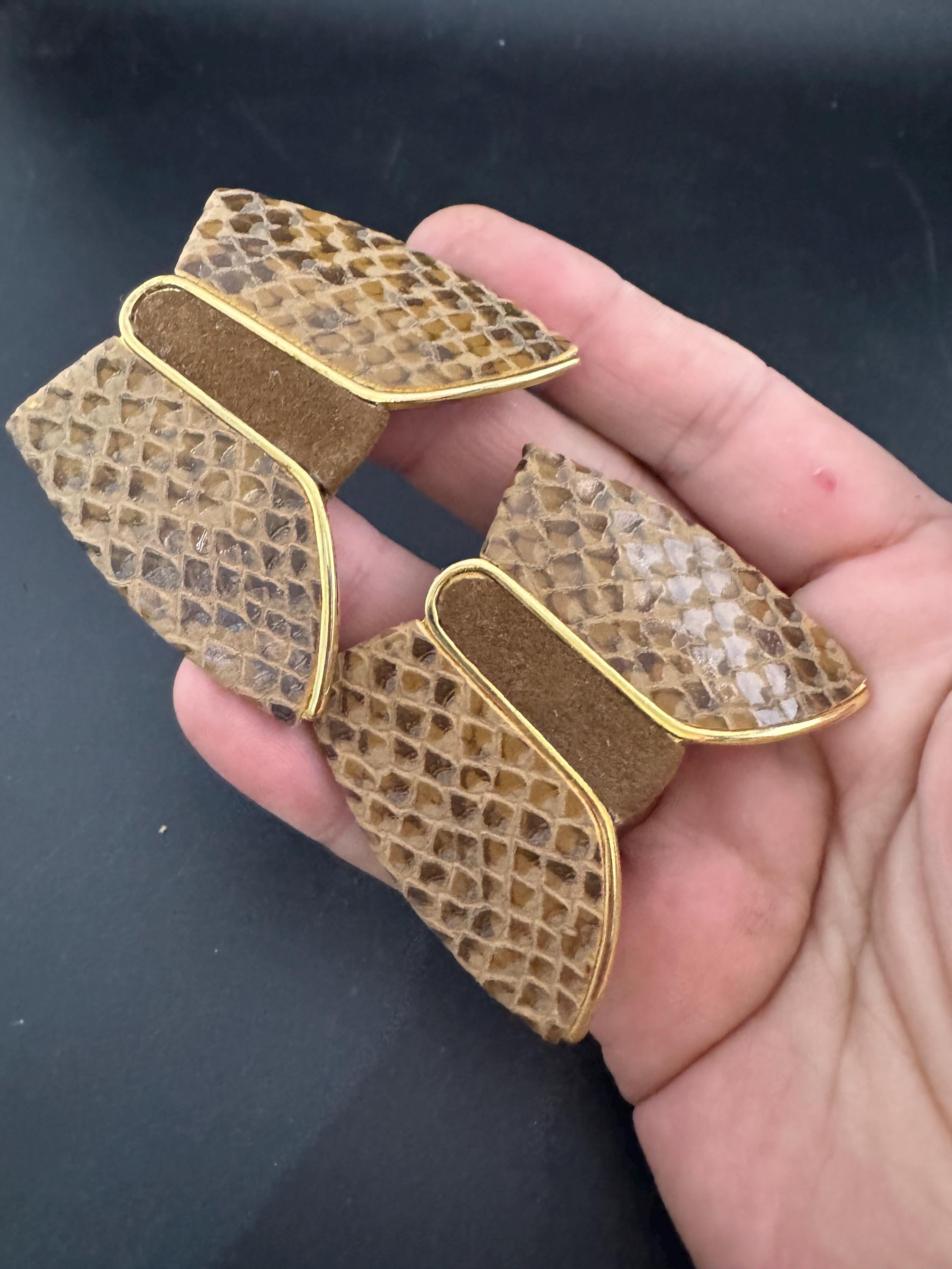 Vintage Pair of brown tan suede leather and gold tone metal shoe clips