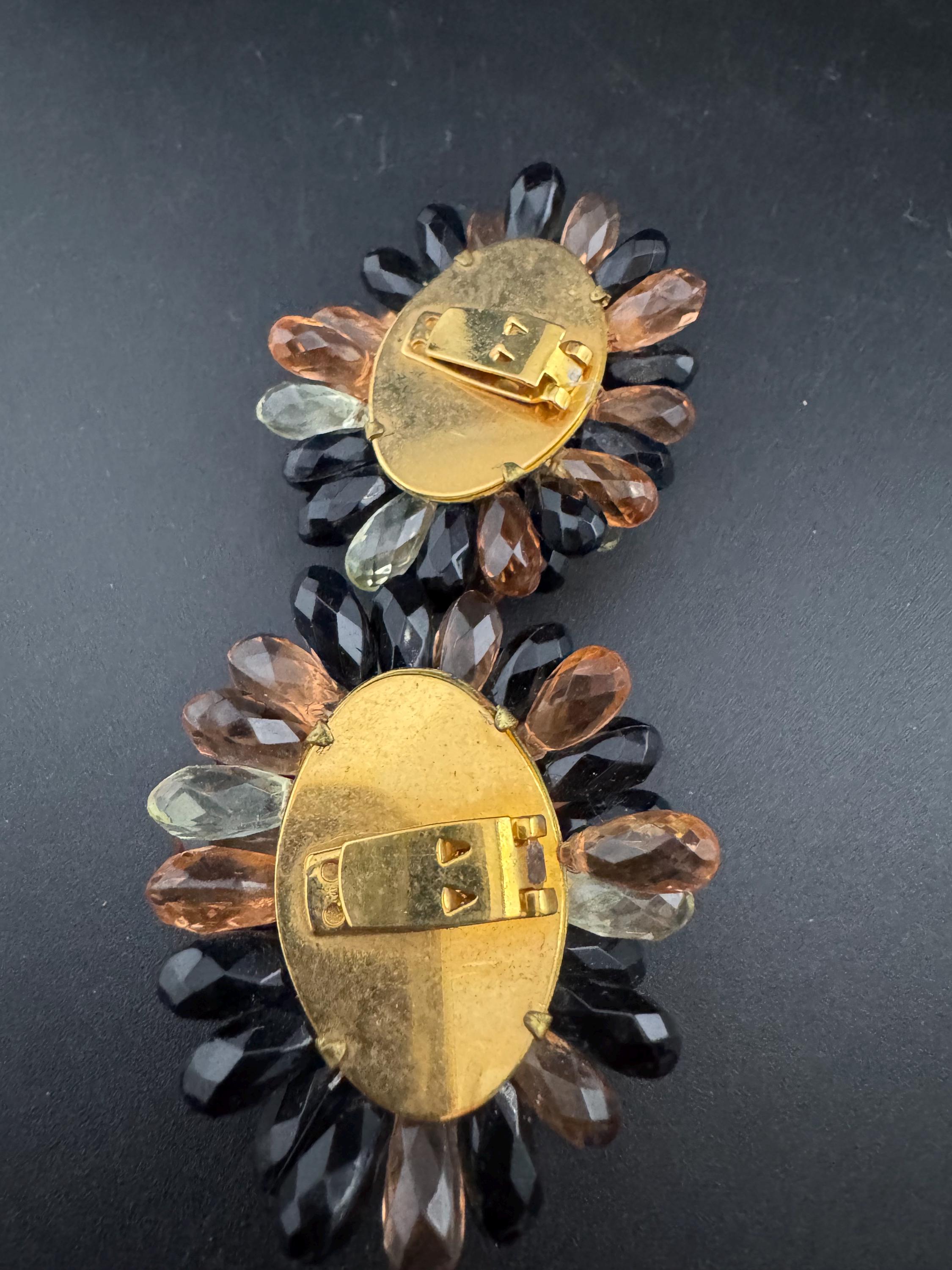 vintage Amber Orange brown acrylic faceted Crystal beaded pair of Pom Pom shoe clips trims