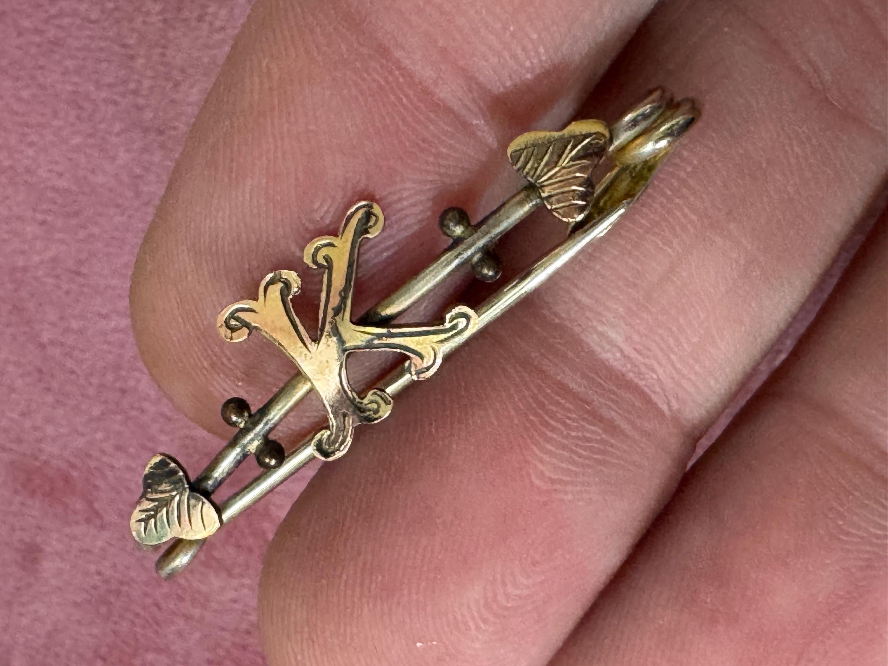 Antique gold pinchbeck Victorian monogram K brooch 1900s