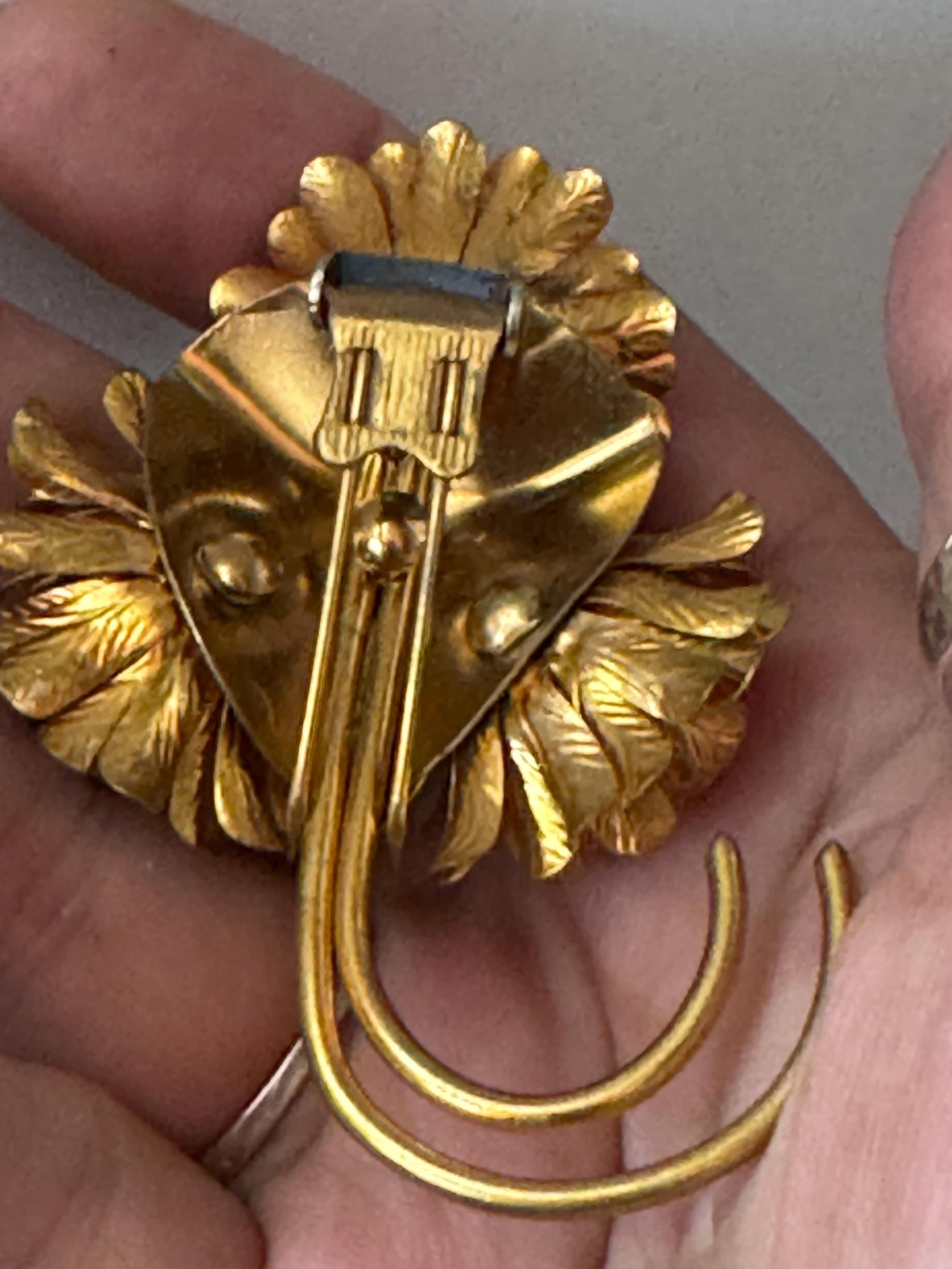 Antique large Art Deco brass fur Pin Clip Early 1930s 1940s faux furs