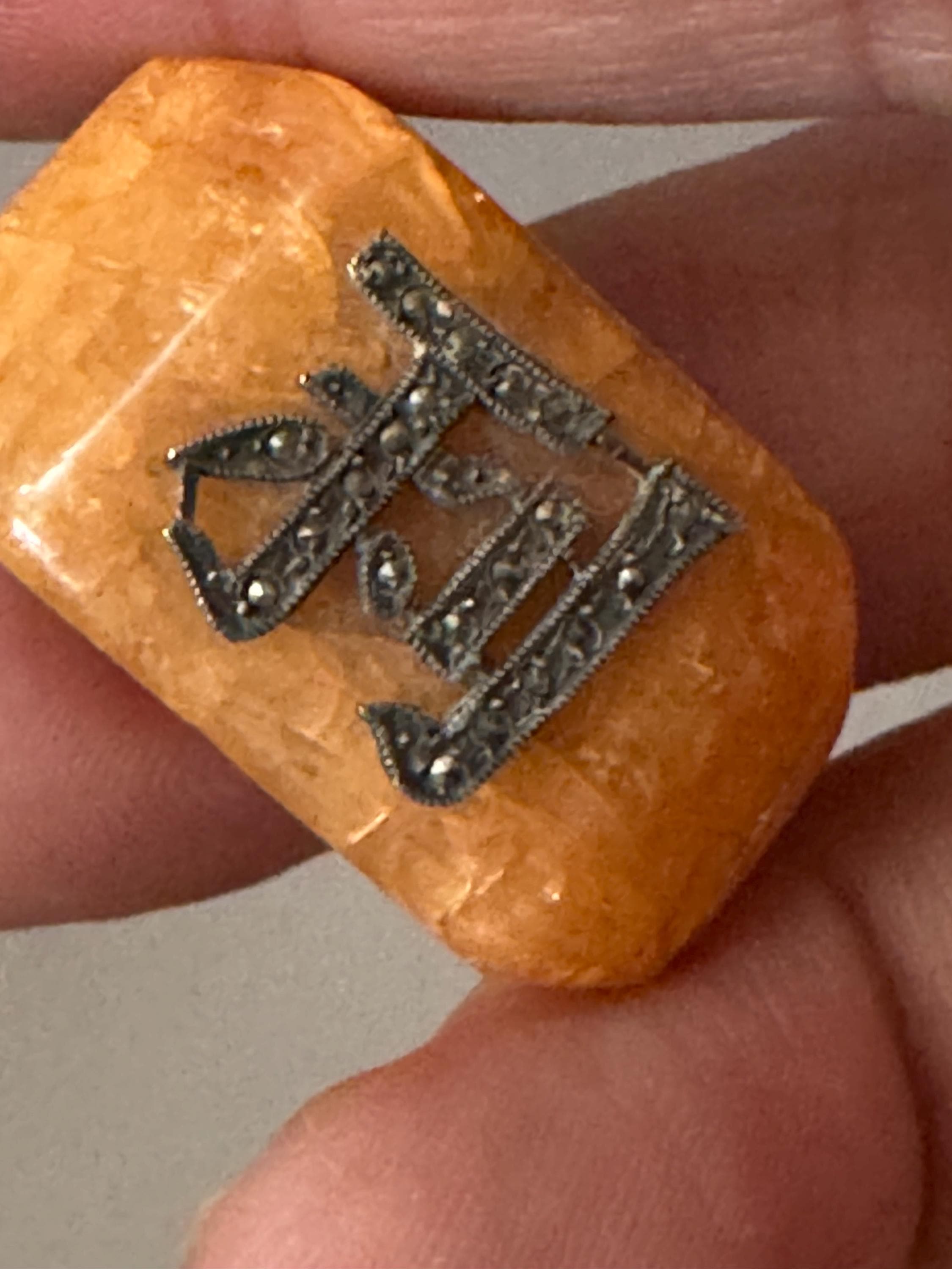 Art Deco Celluloid Scarf Ring: Faux Tortoiseshell Marcasite Monogram