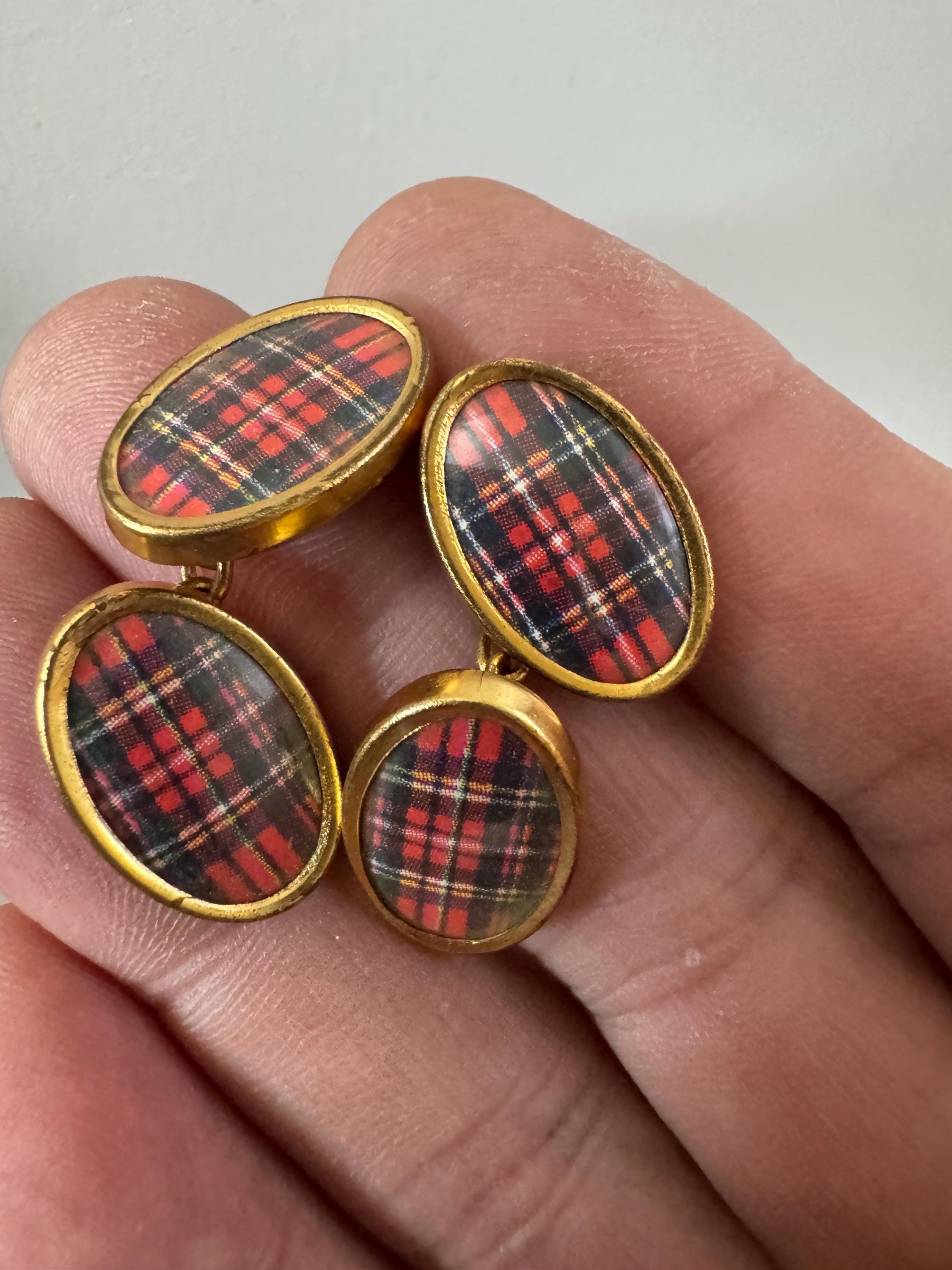 red tartan chain cufflinks, Scottish Vintage Scotland
