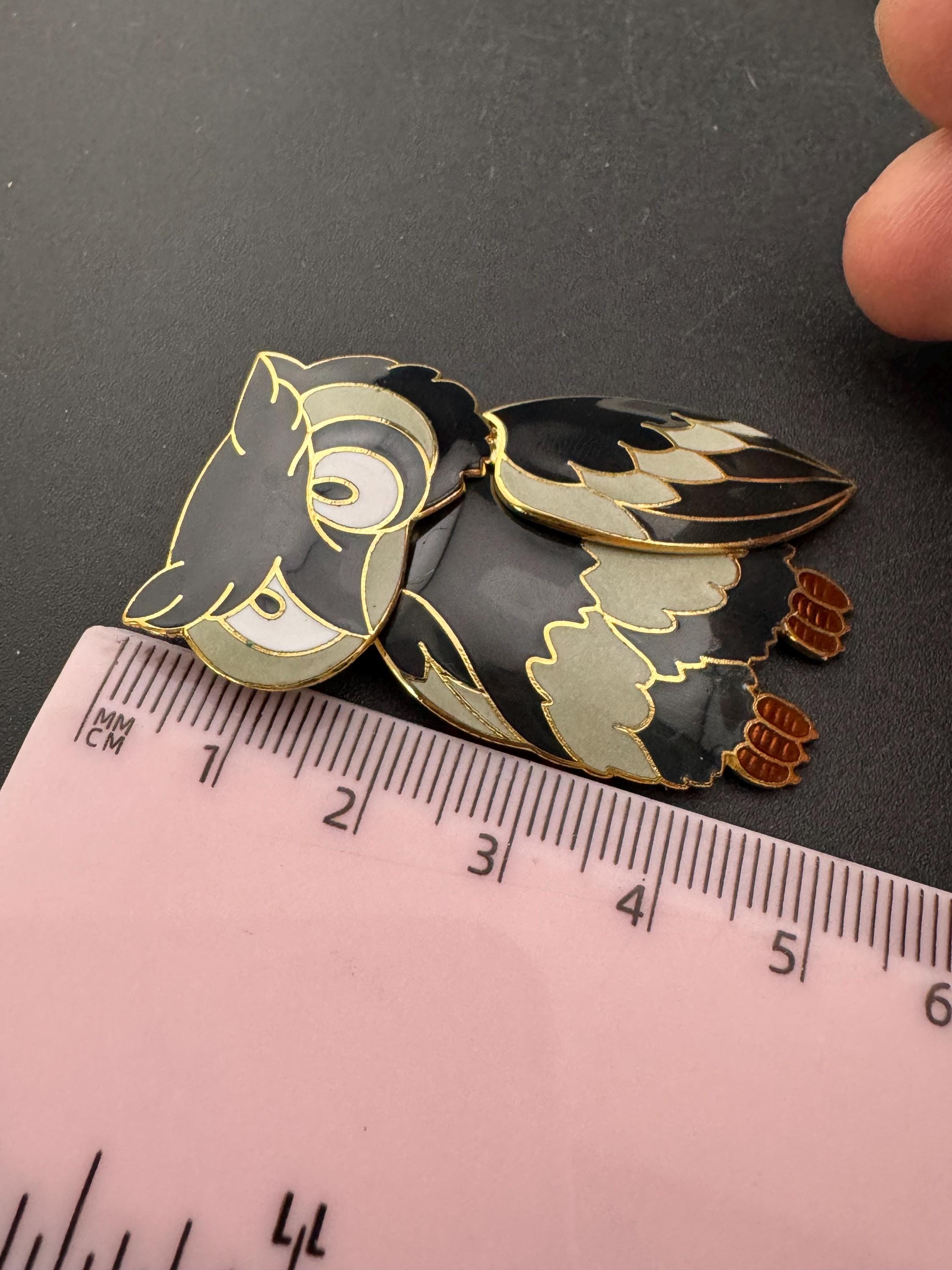 1980s Cloisonné Owl Brooch: Navy Blue & Gold Tone, Unused
